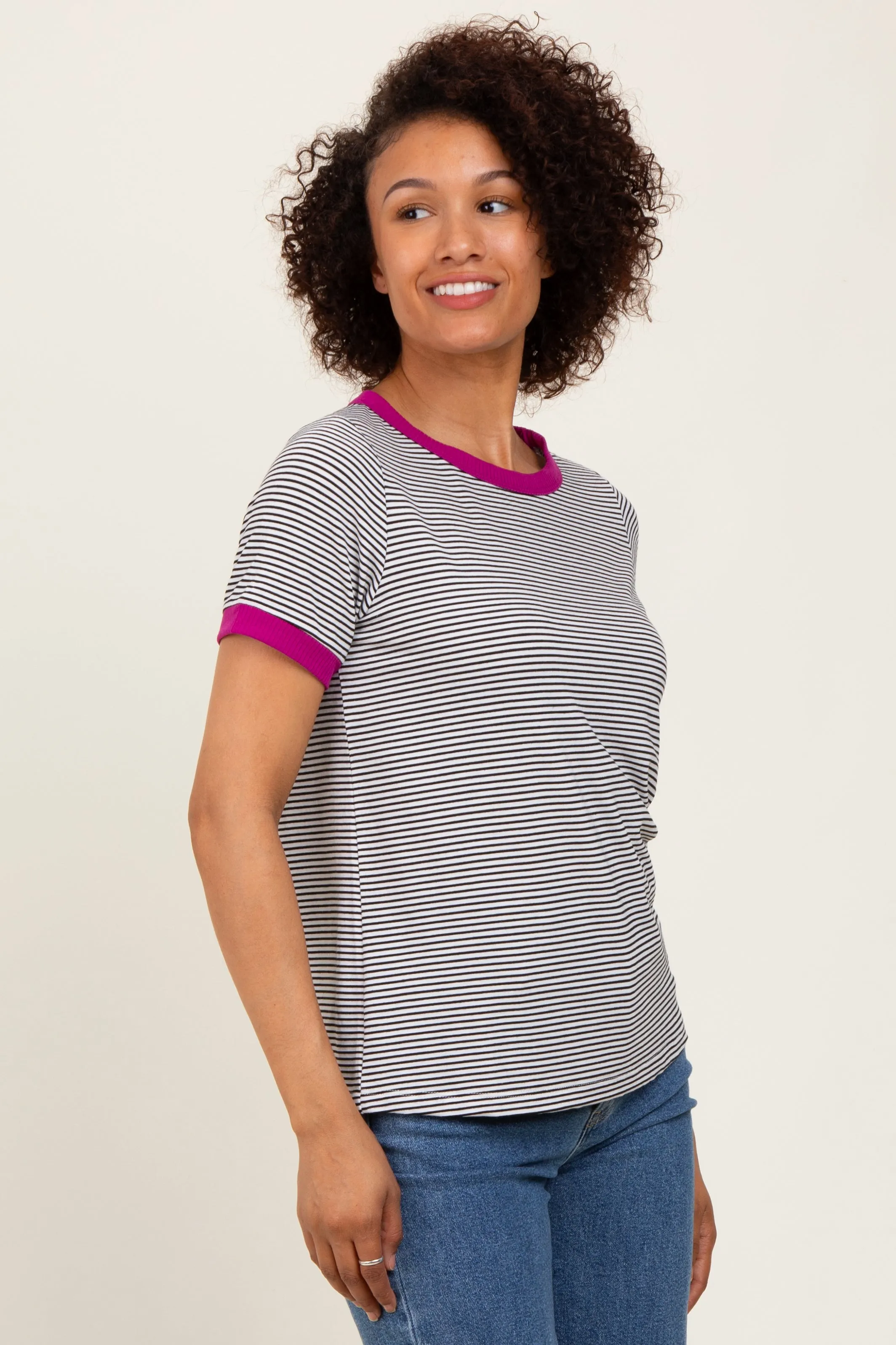 Ivory Pinstripe Contrast Trim Tee sold by Pinkblush product image thumbnail 2