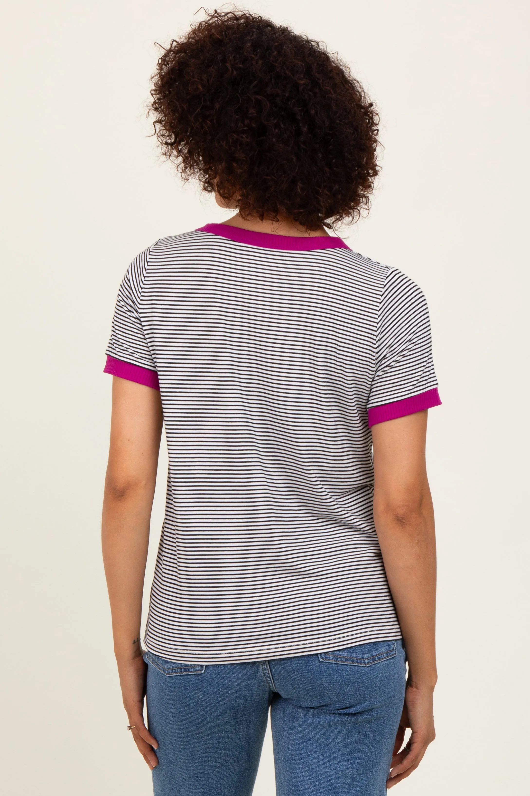 Ivory Pinstripe Contrast Trim Tee sold by Pinkblush product image thumbnail 3