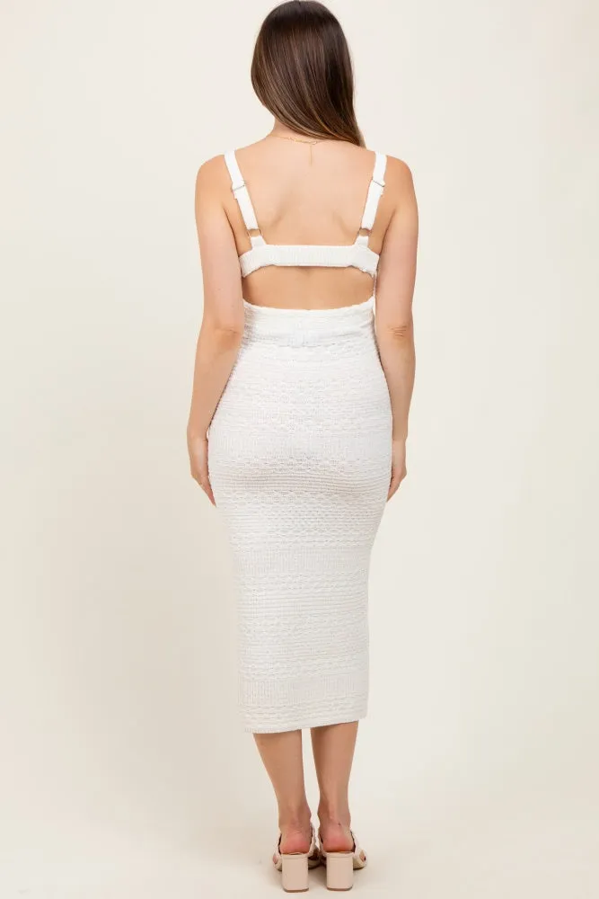 Ivory Crochet Knit Cut Out O-Ring Maternity Midi Dress sold by Pinkblush product image thumbnail 4