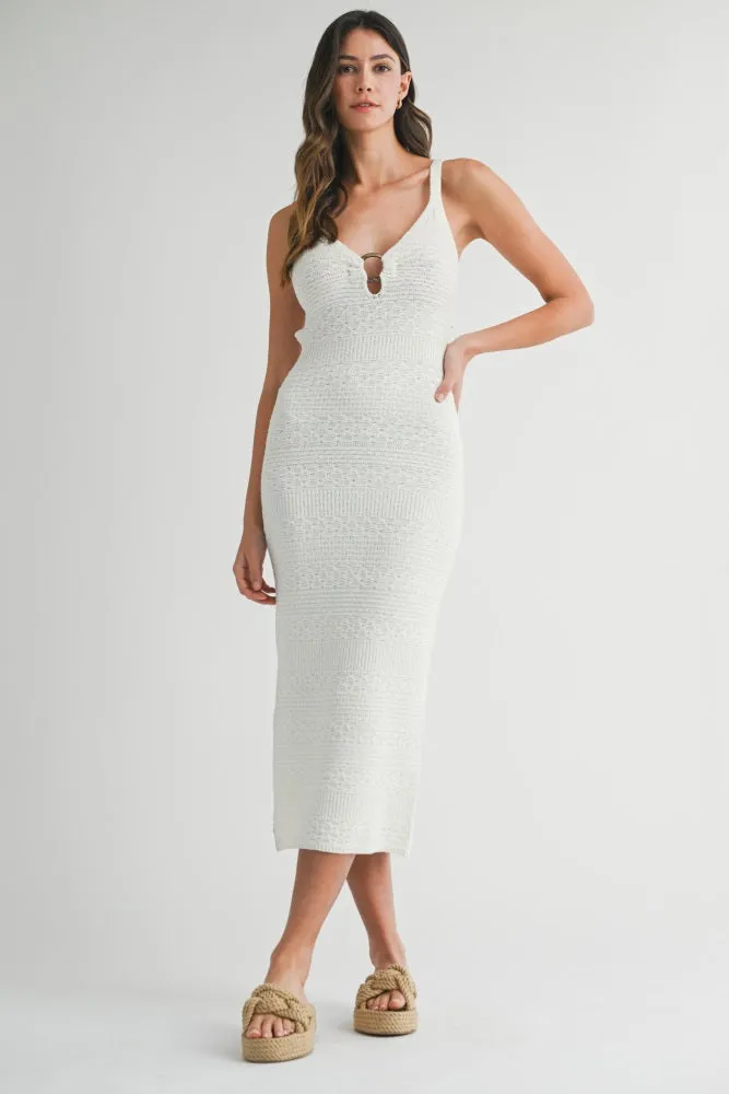 Ivory Crochet Knit Cut Out O-Ring Maternity Midi Dress sold by Pinkblush product image thumbnail 5