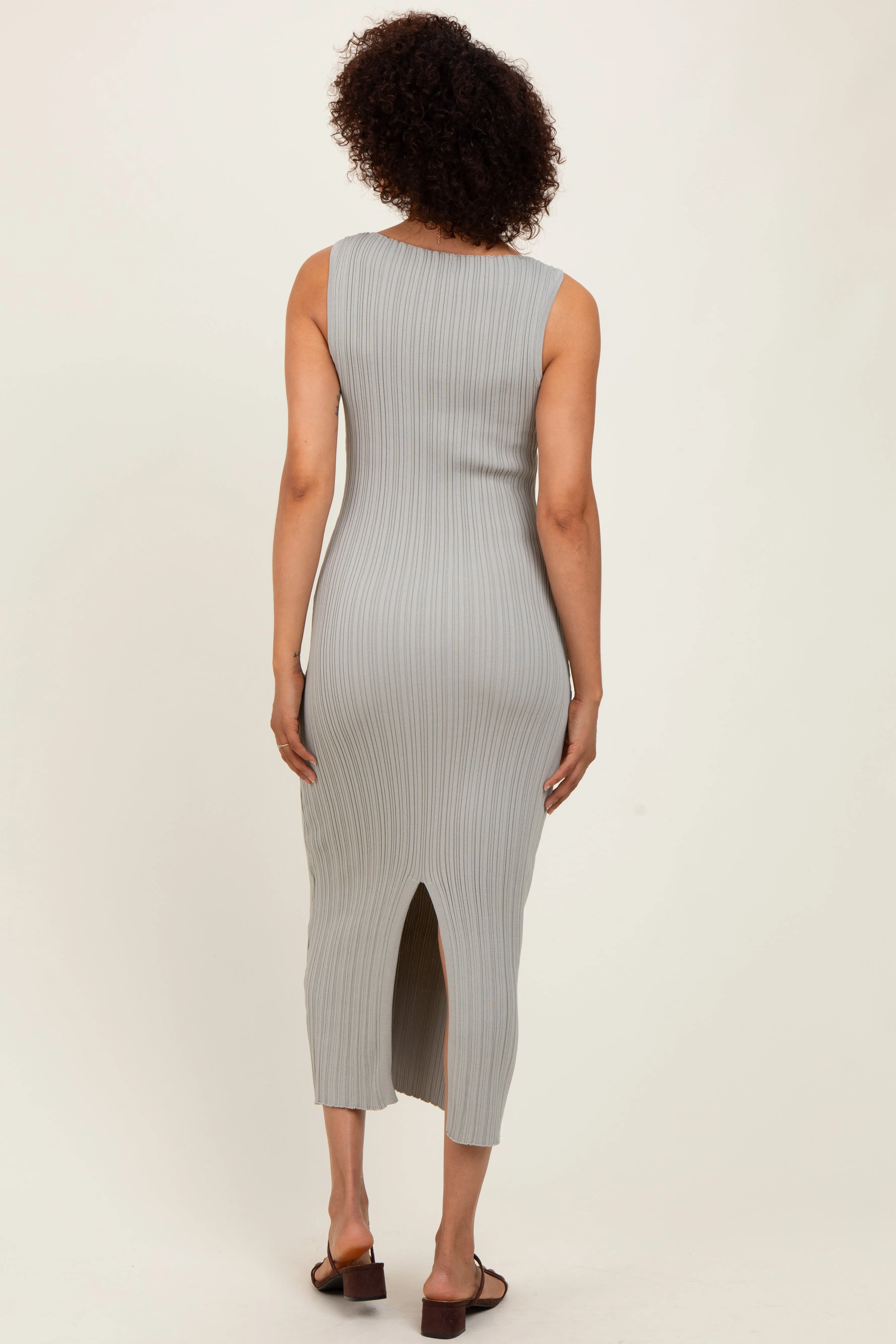 Light Olive Sleeveless Ribbed Maxi Dress sold by Pinkblush product image thumbnail 4