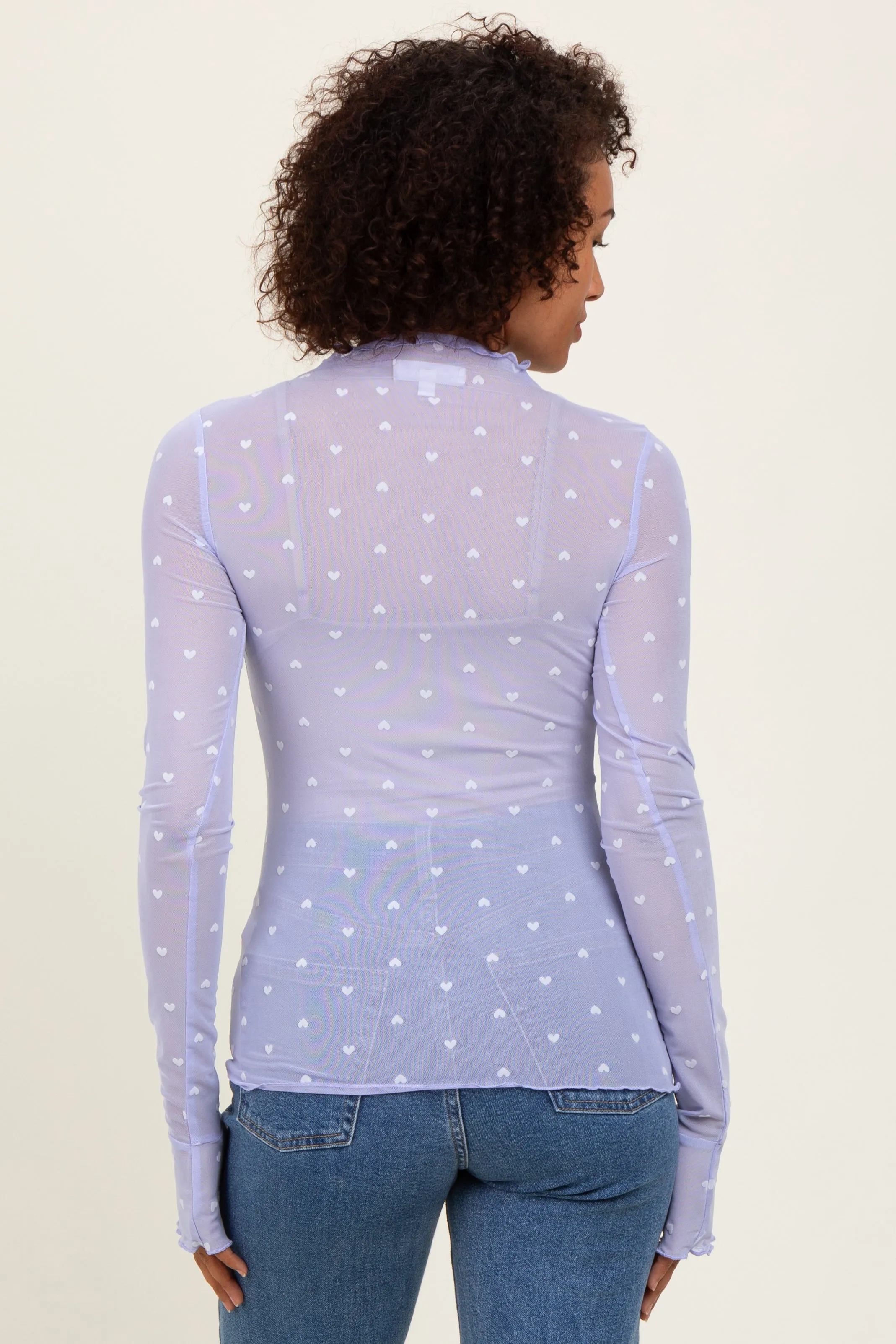 Lavender Mesh Heart High Neck Long Sleeve Top sold by Pinkblush product image thumbnail 2