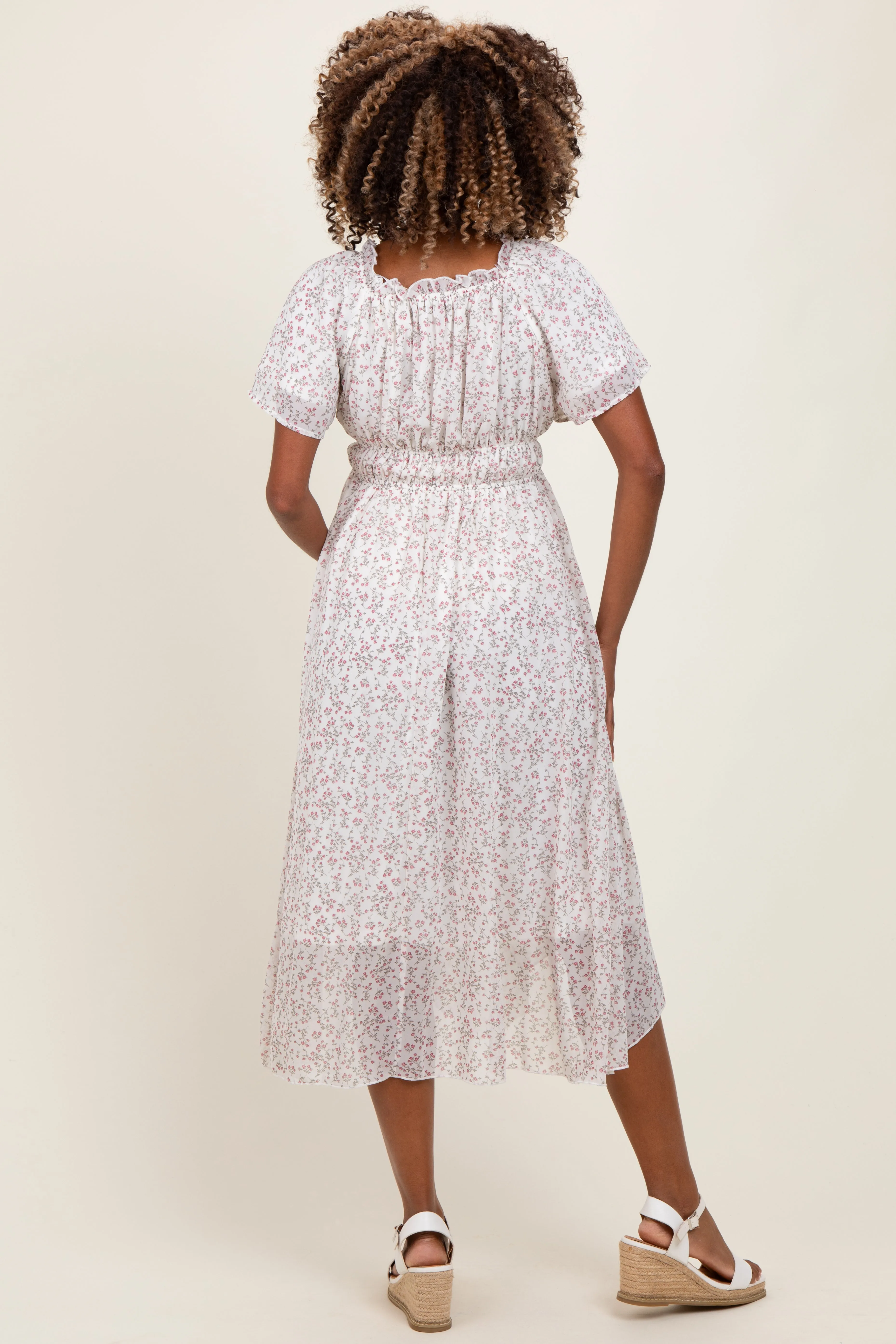 Ivory Floral Square Neck Front Tie Maternity Midi Dress sold by Pinkblush product image thumbnail 3