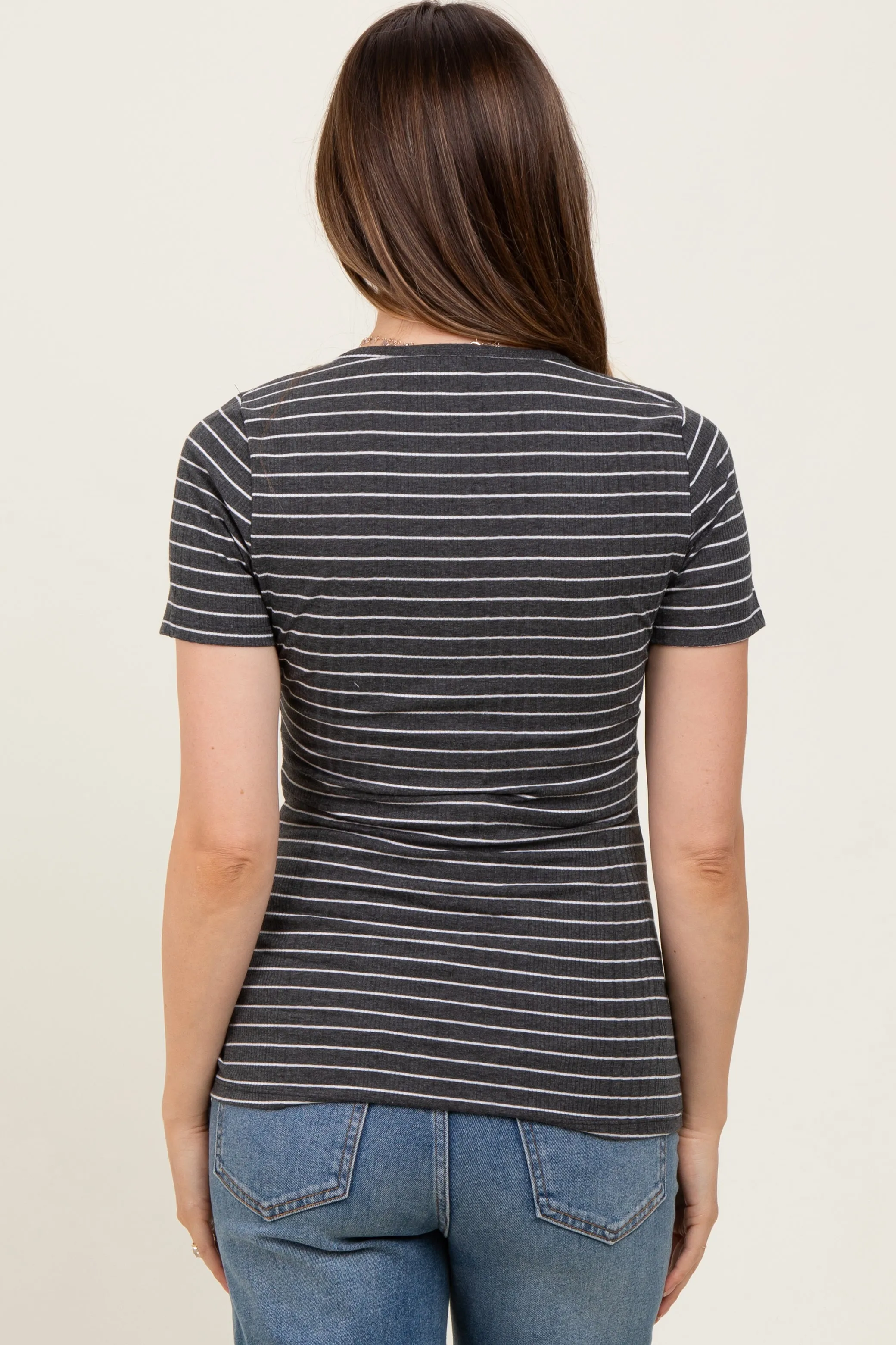 Charcoal Ribbed Striped Short Sleeve Maternity Top sold by Pinkblush product image thumbnail 3