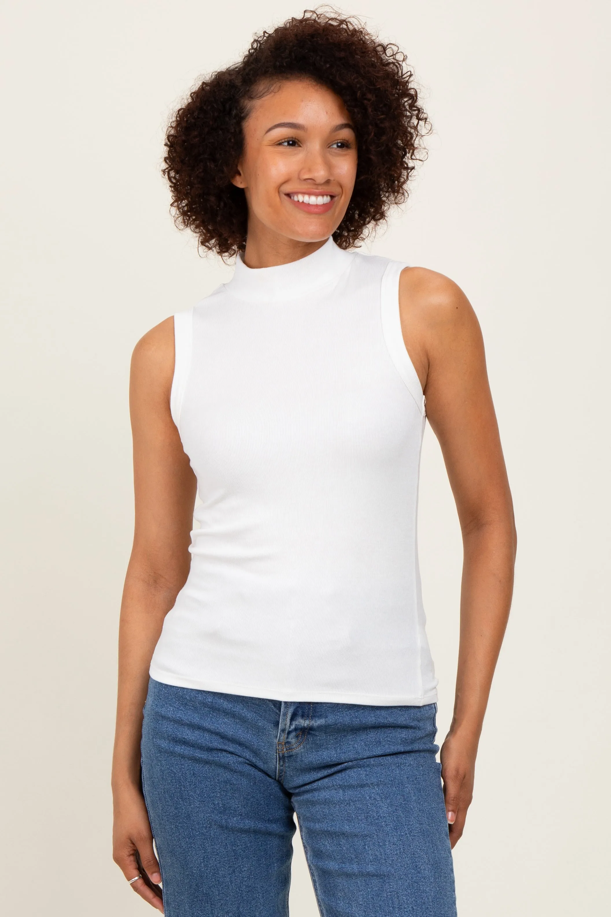 White Knit Mock Neck Sleeveless Top sold by Pinkblush