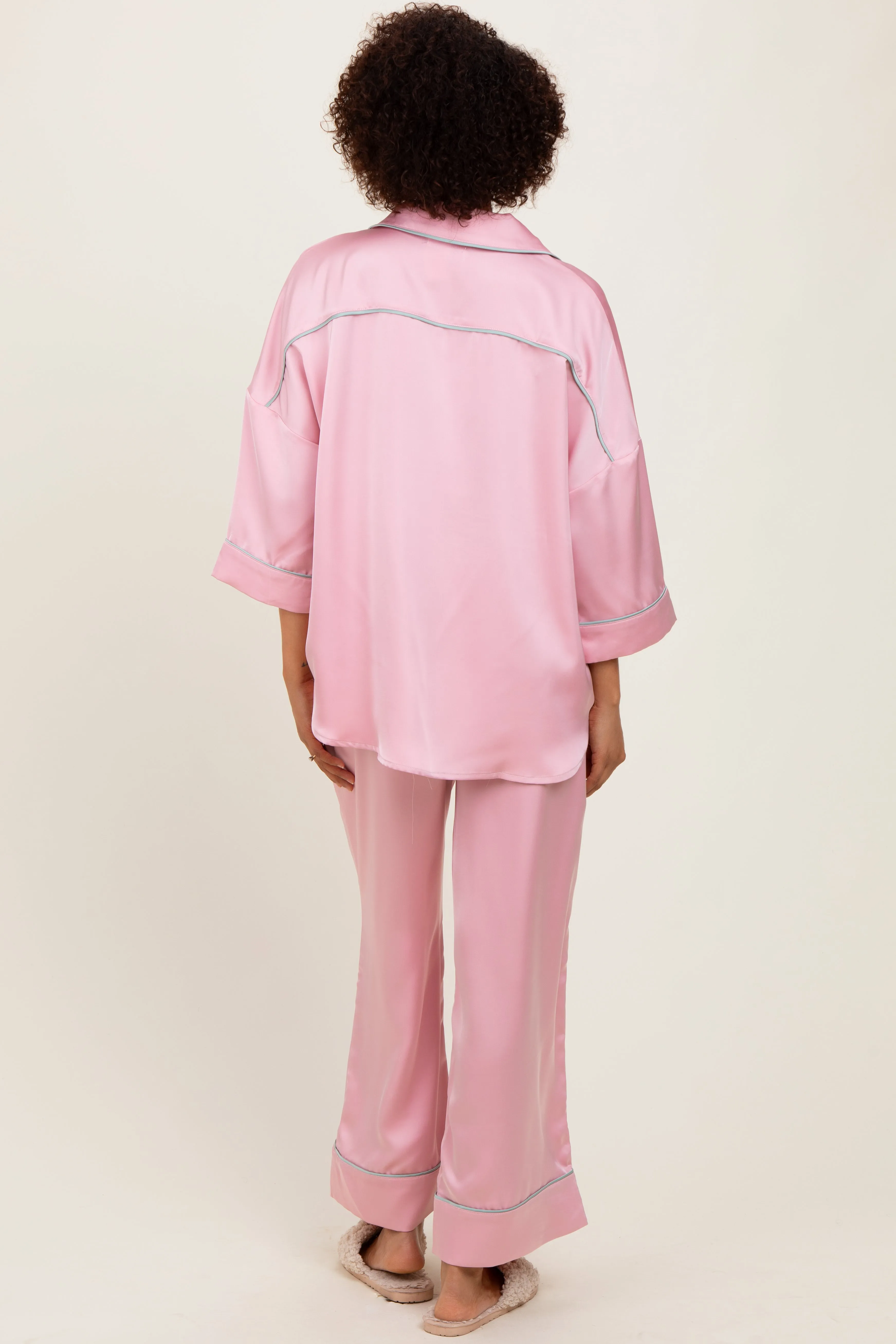 Pink Satin Contrast Trim Pajama Pant Set sold by Pinkblush product image thumbnail 2