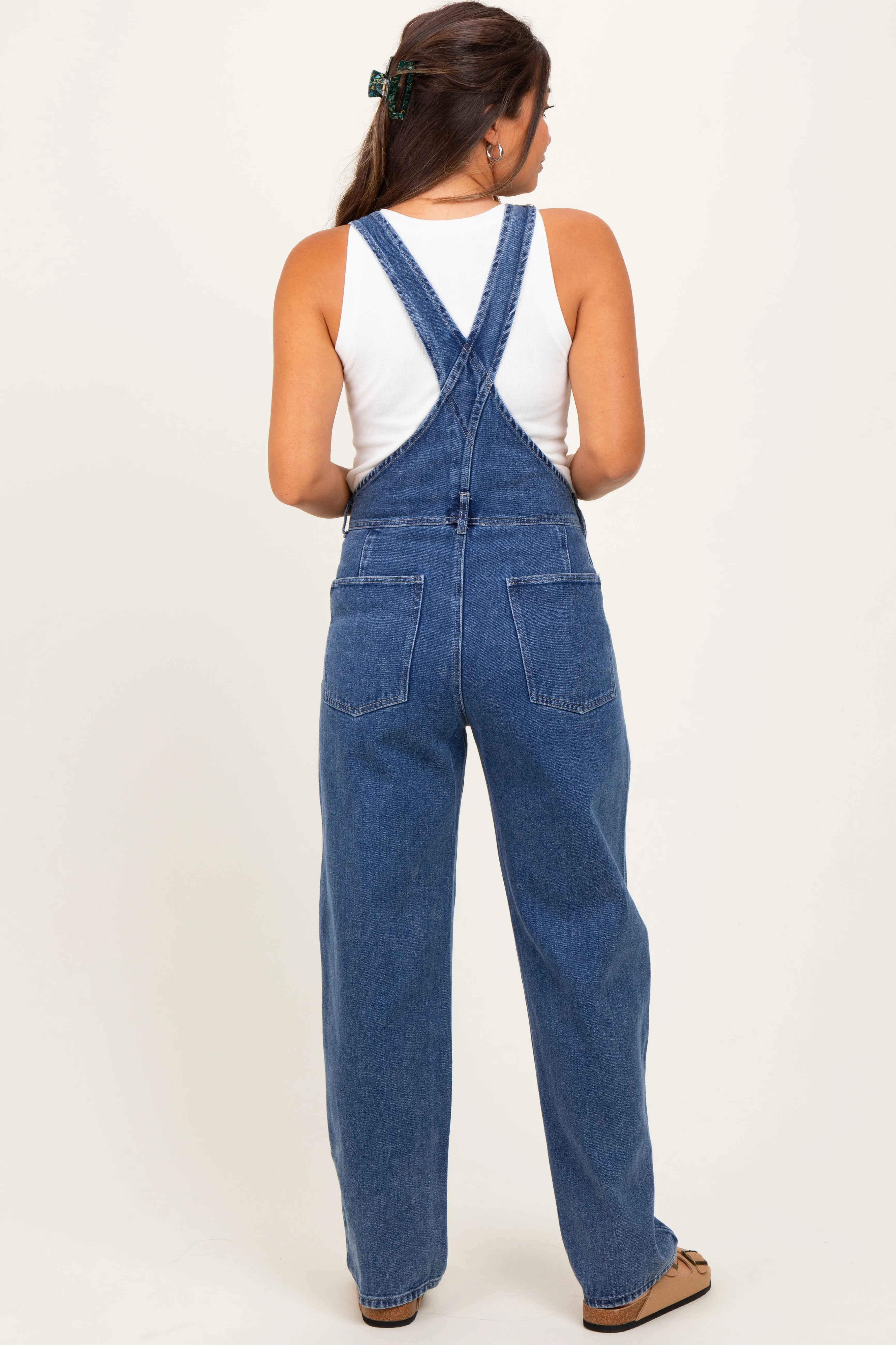 Blue Wash Rolled Cuff Maternity Denim Overalls sold by Pinkblush product image thumbnail 4