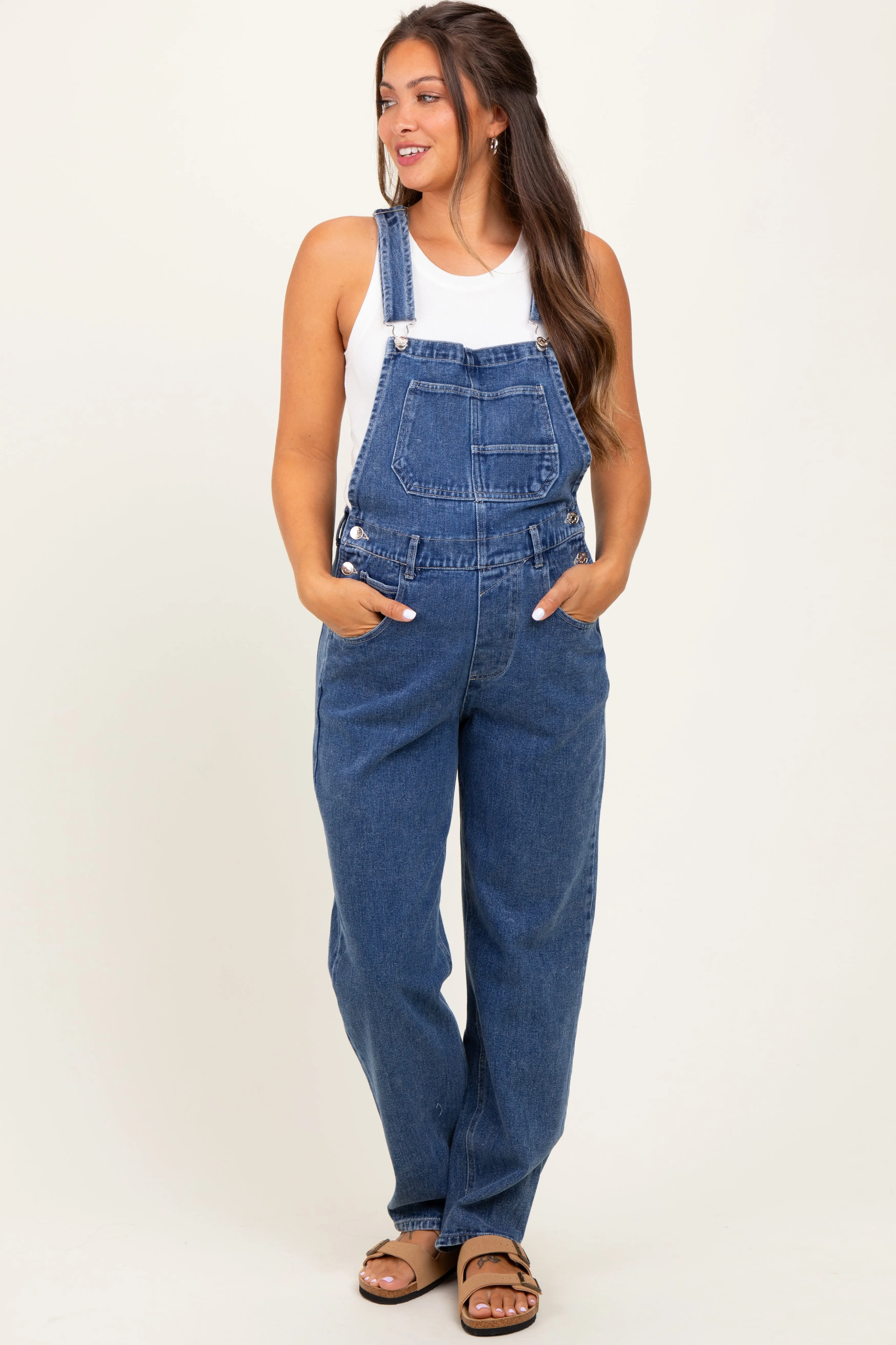 Blue Wash Rolled Cuff Maternity Denim Overalls sold by Pinkblush product image thumbnail 2