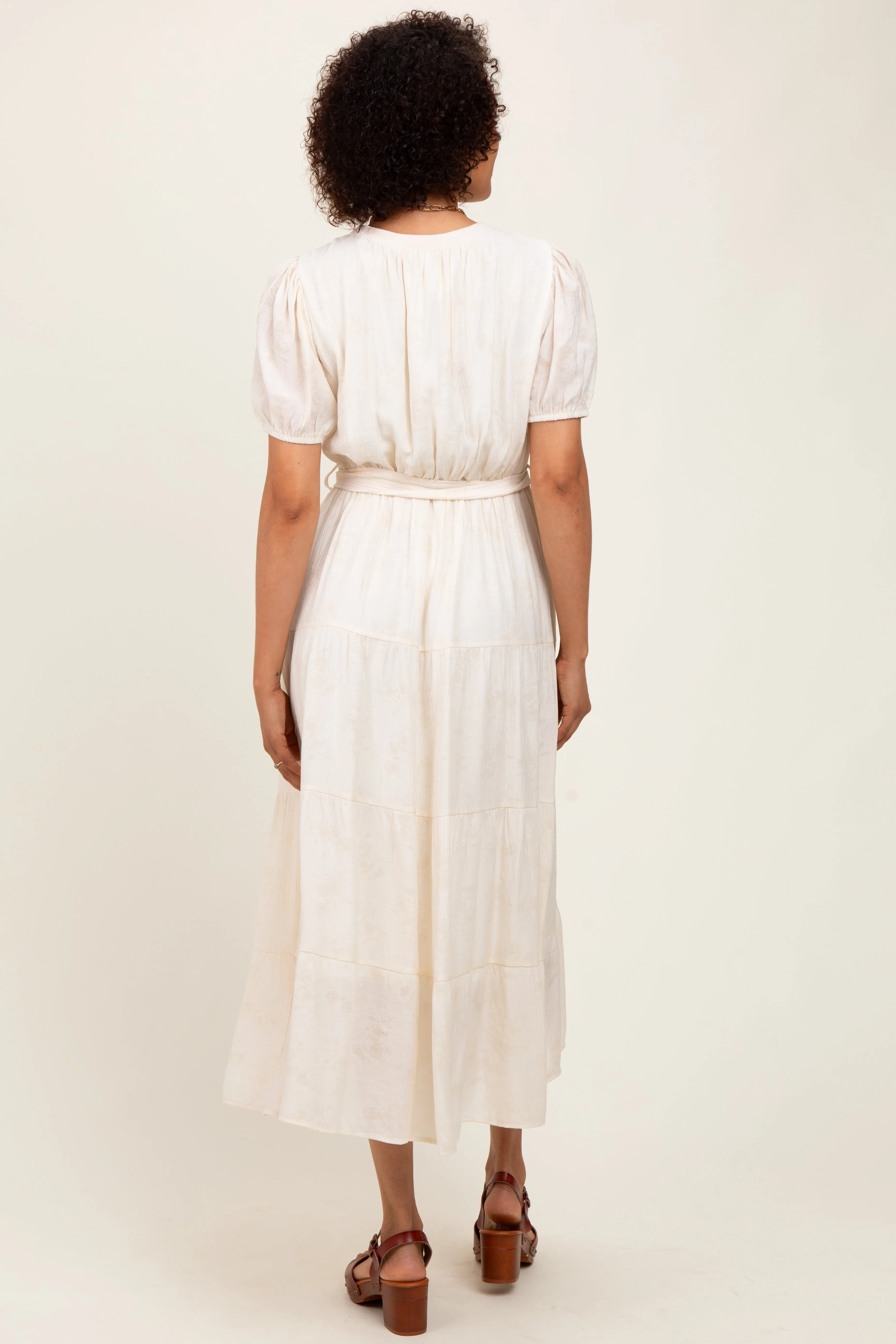 Cream Split Neckline Tiered Midi Dress sold by Pinkblush product image thumbnail 3