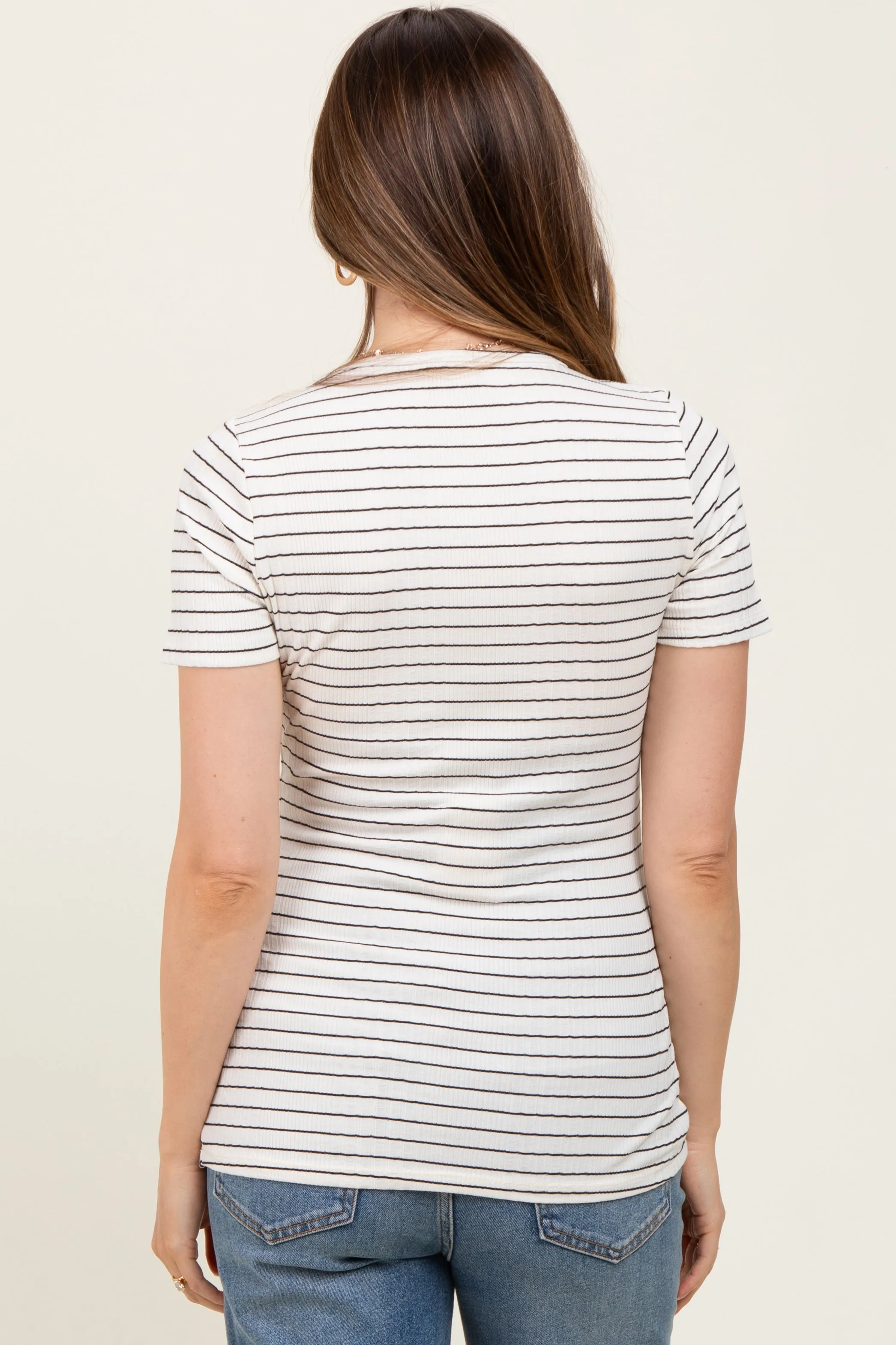 Cream Ribbed Striped Short Sleeve Maternity Top sold by Pinkblush product image thumbnail 3