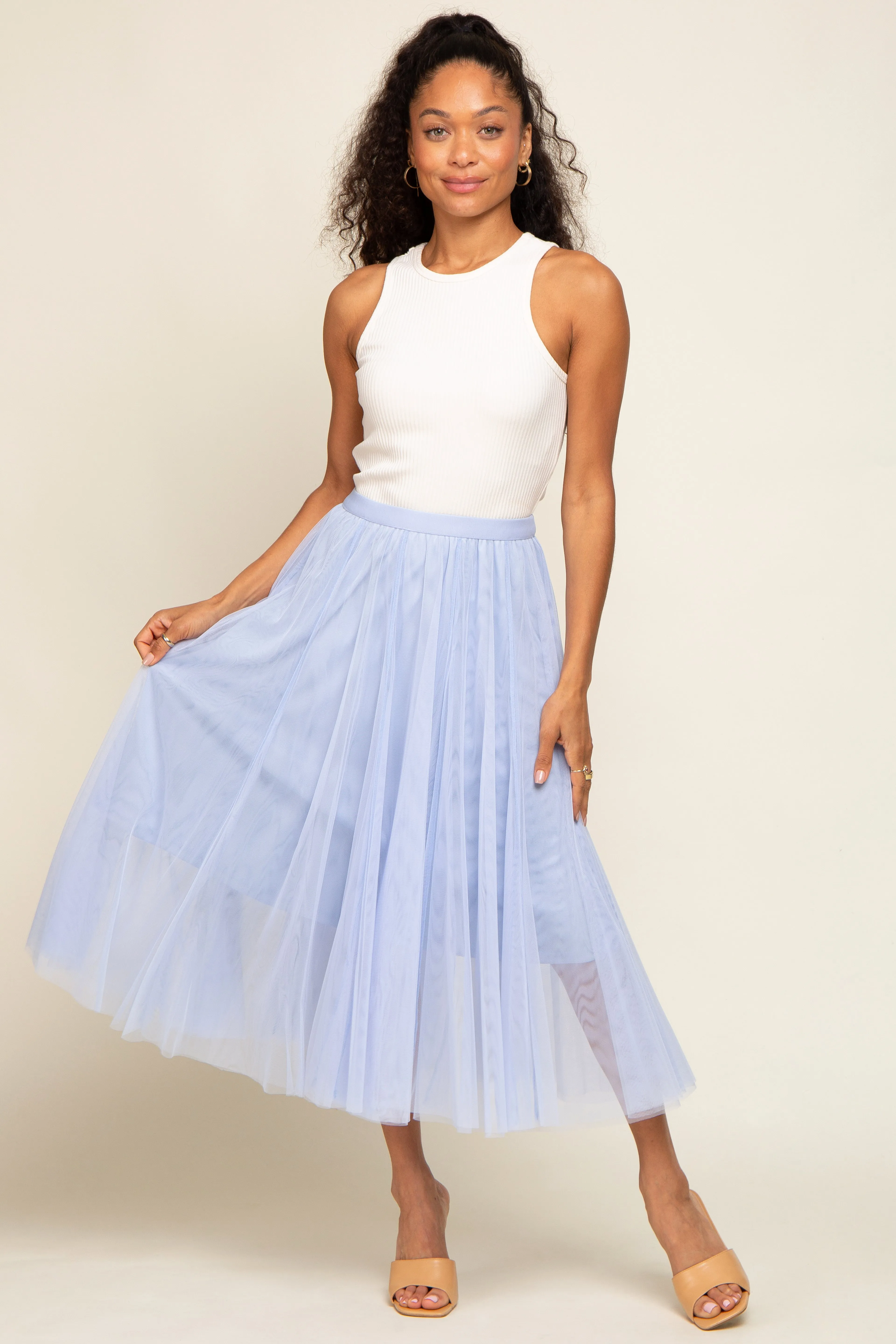 Light Blue Tulle Midi Skirt sold by Pinkblush product image thumbnail 5