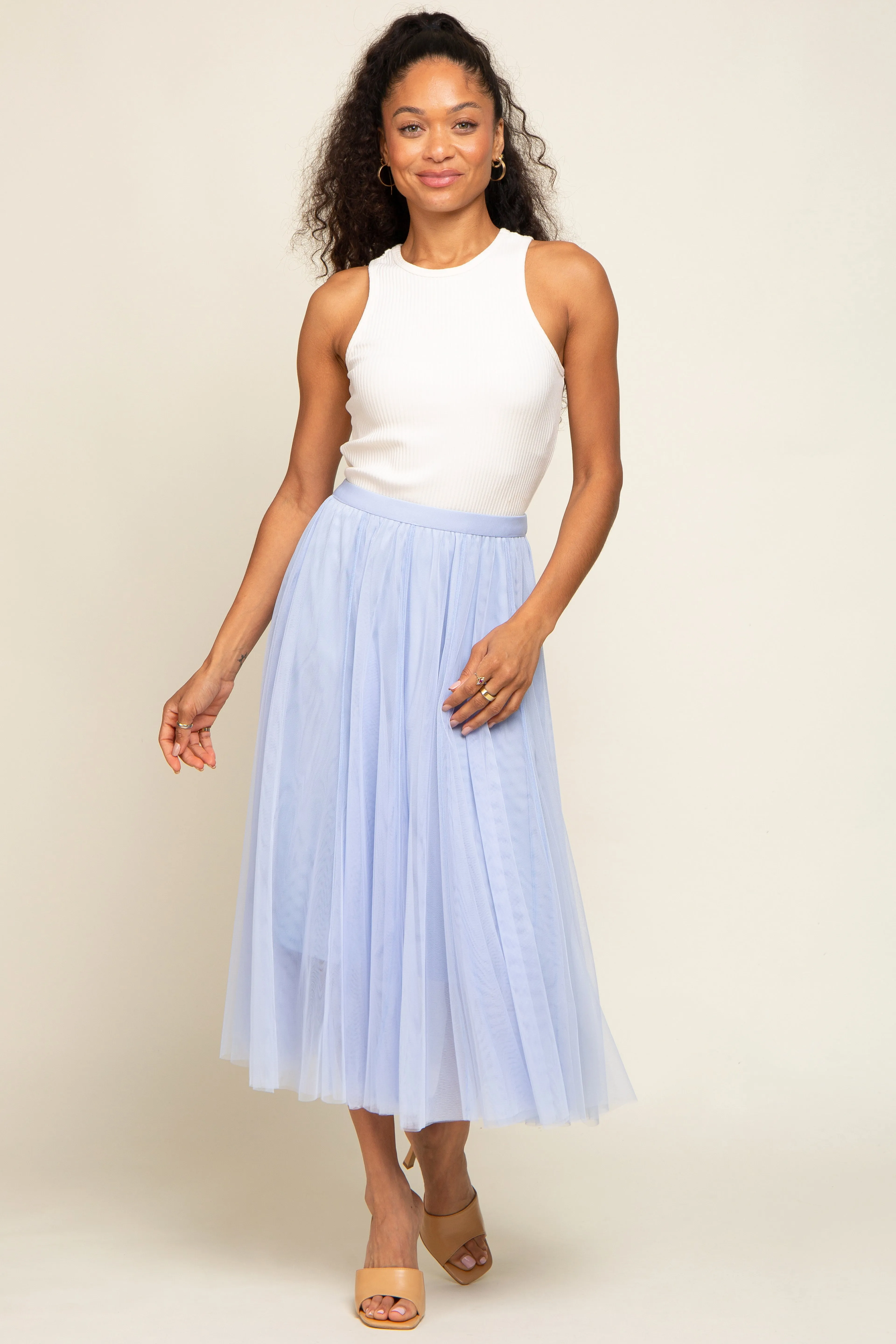 Light Blue Tulle Midi Skirt sold by Pinkblush