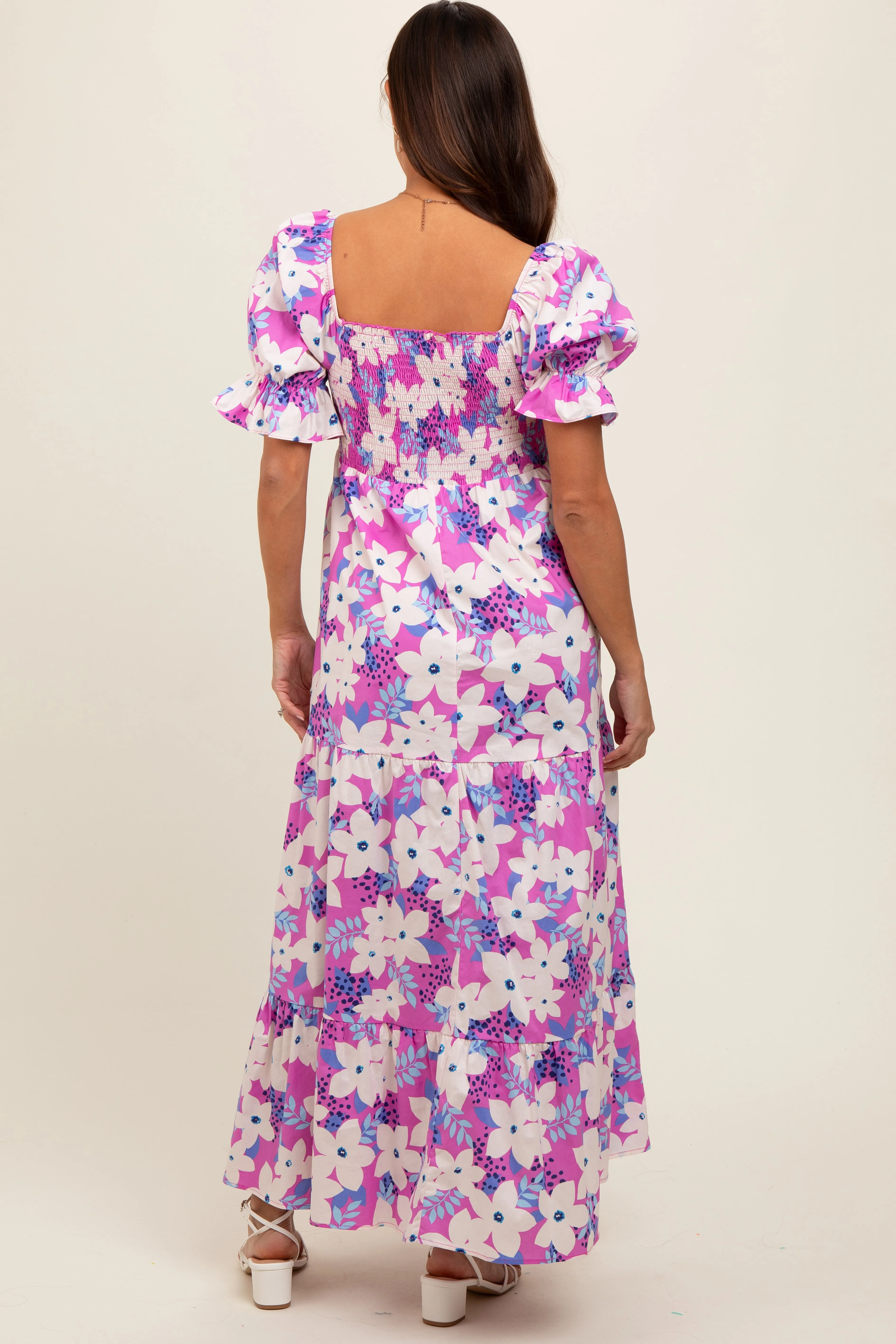 Magenta Floral Puff Sleeve Maternity Maxi Dress sold by Pinkblush product image thumbnail 3
