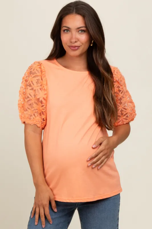 Peach Floral Mesh Sleeve Maternity Blouse sold by Pinkblush