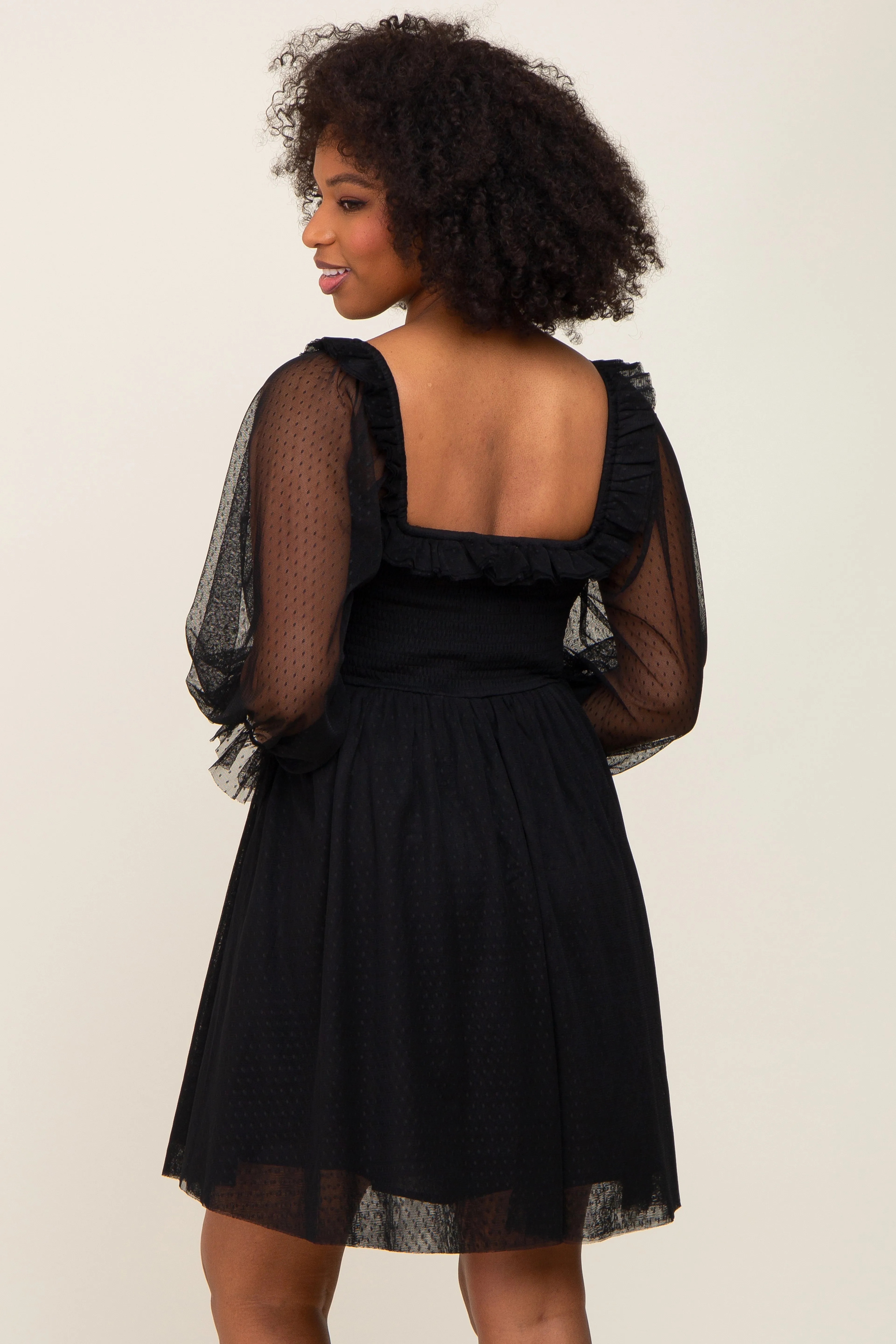 Black Polka Dot Mesh 3/4 Sleeve Dress sold by Pinkblush product image thumbnail 3