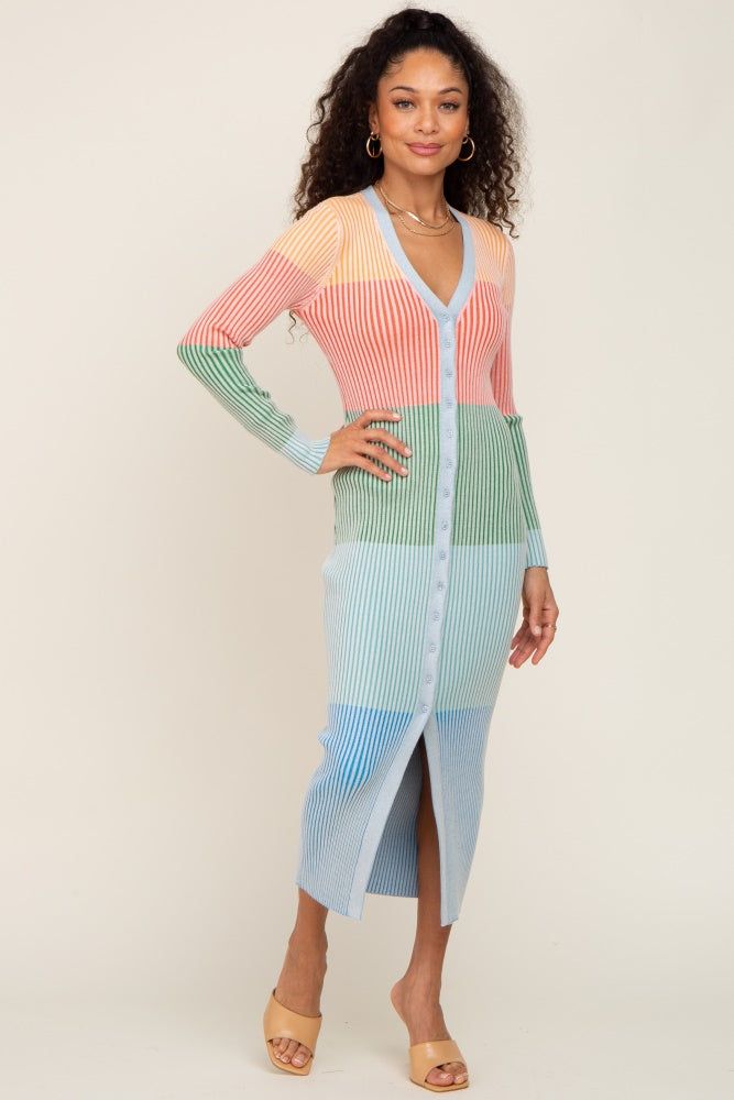 Multi-Color Ribbed Button Front Fitted Midi Dress sold by Pinkblush product image thumbnail 4