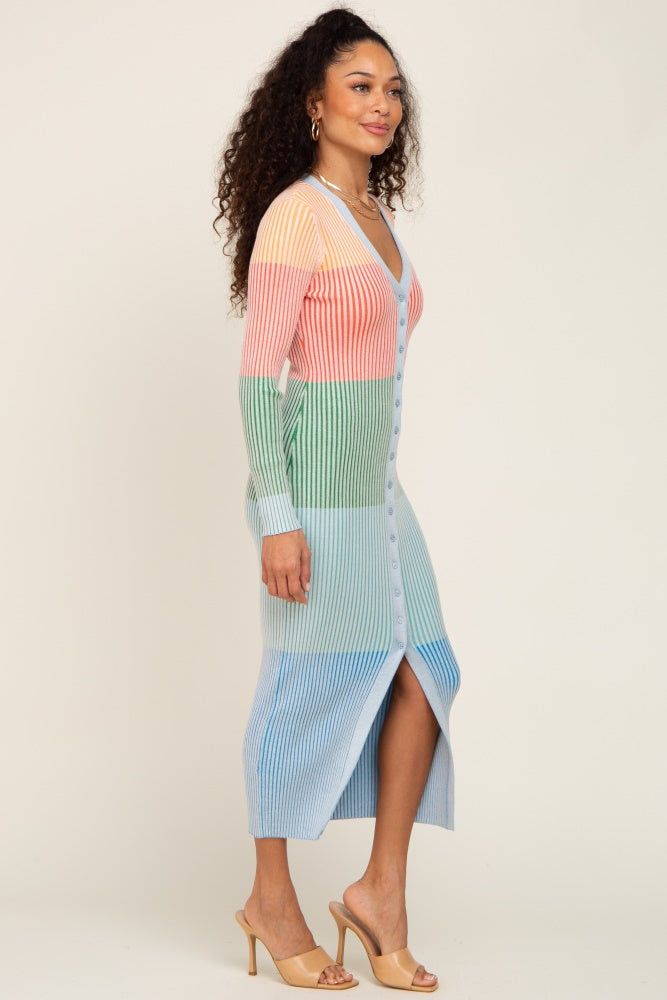 Multi-Color Ribbed Button Front Fitted Midi Dress sold by Pinkblush product image thumbnail 2