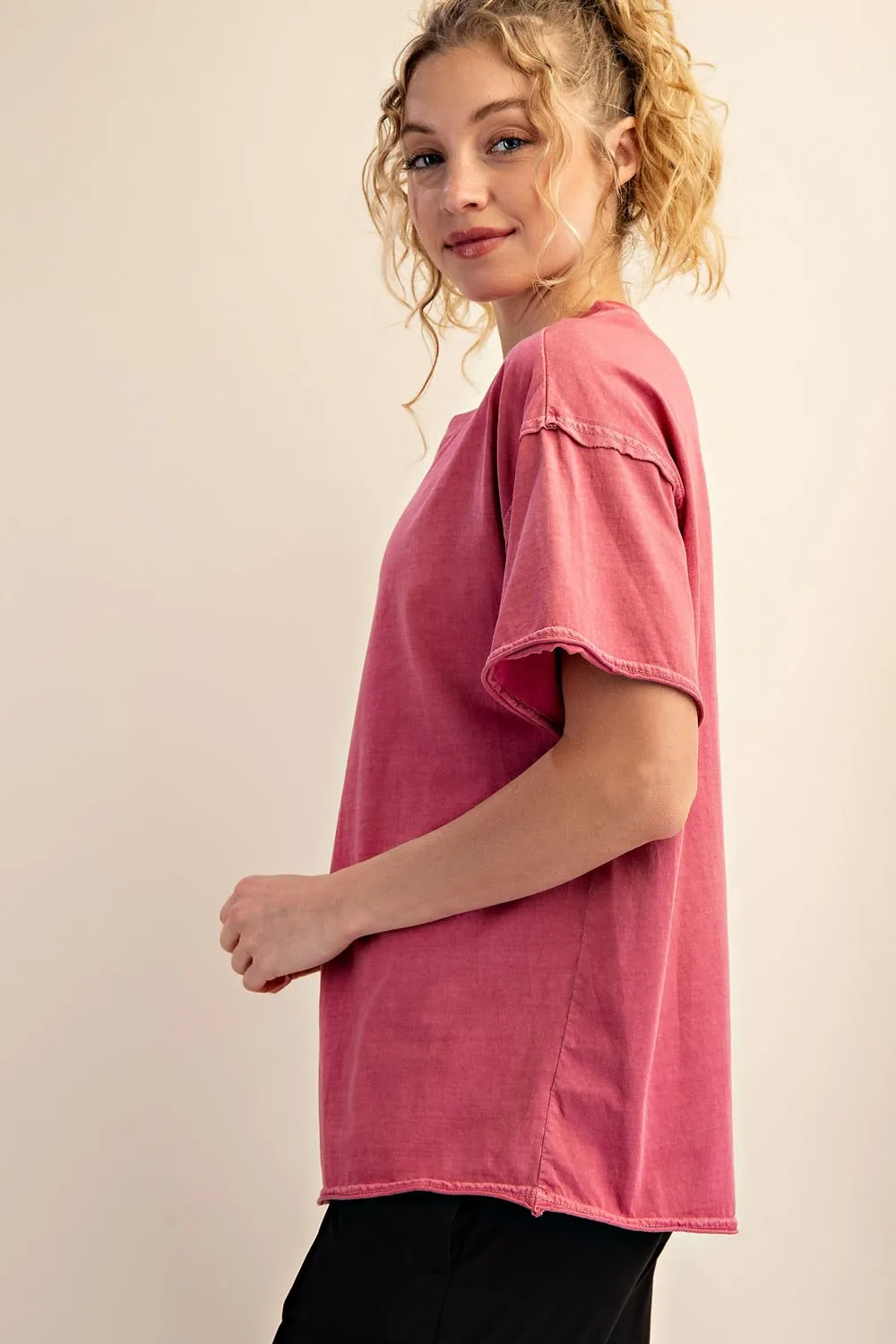 Dark Mauve Boxy Raw Edge Short Sleeve Tee sold by Pinkblush