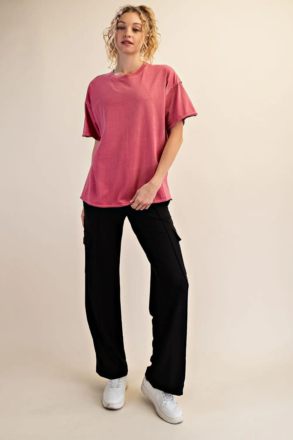 Dark Mauve Boxy Raw Edge Short Sleeve Tee sold by Pinkblush product image thumbnail 2