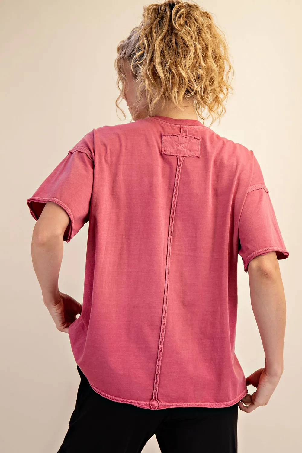 Dark Mauve Boxy Raw Edge Short Sleeve Tee sold by Pinkblush product image thumbnail 3