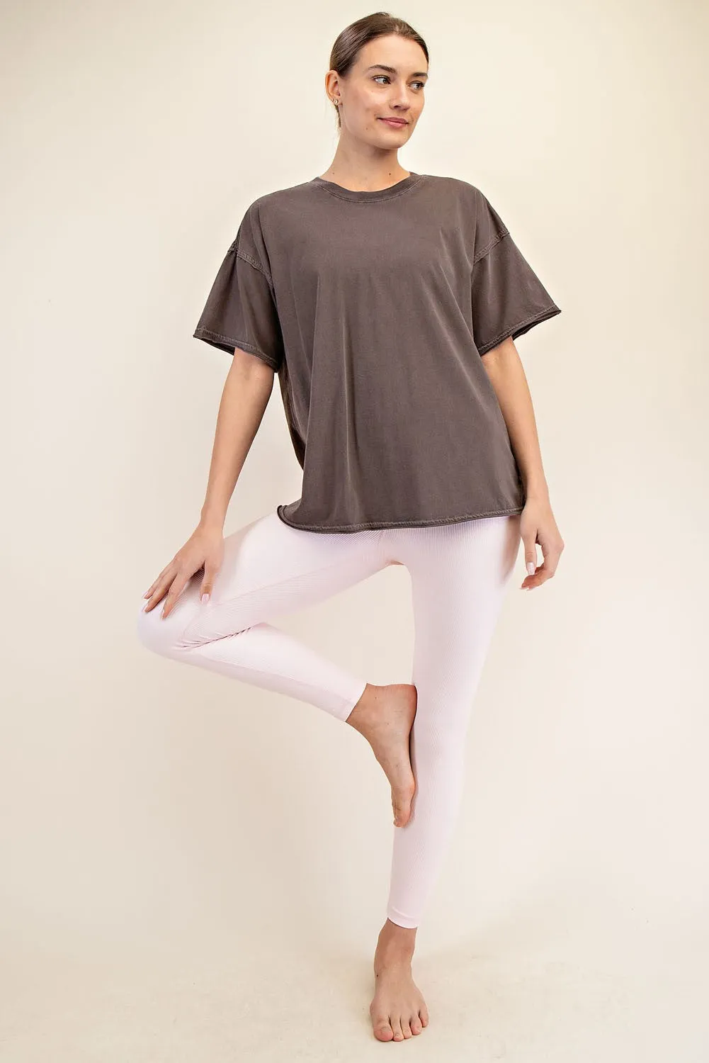 Mocha Boxy Raw Edge Short Sleeve Tee sold by Pinkblush product image thumbnail 4