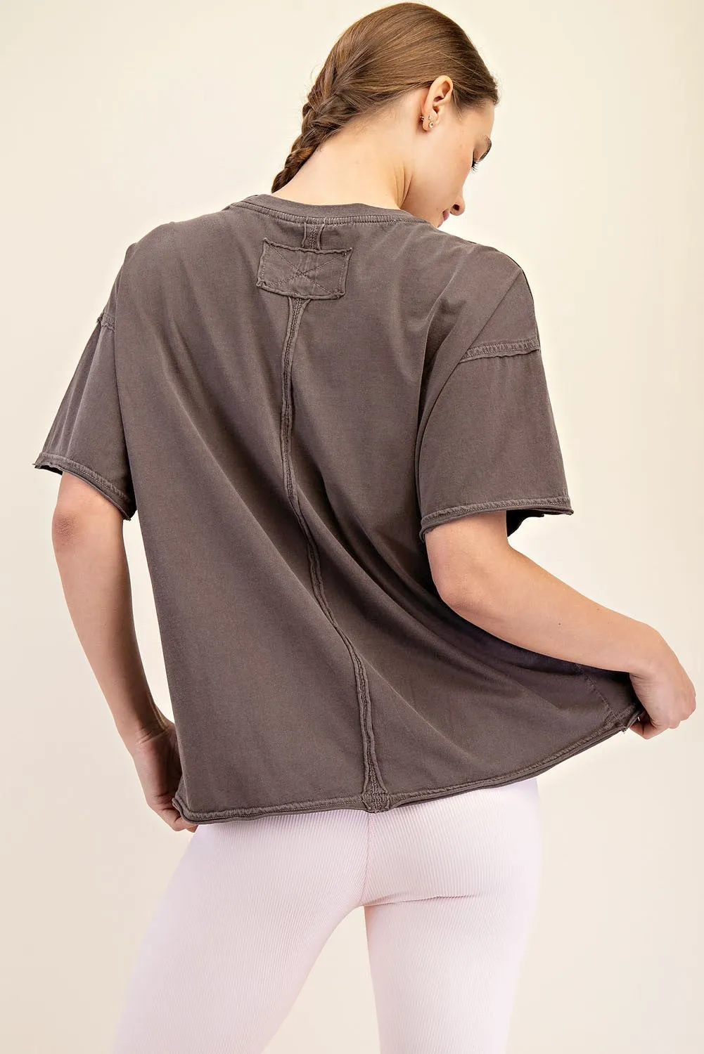 Mocha Boxy Raw Edge Short Sleeve Tee sold by Pinkblush product image thumbnail 3