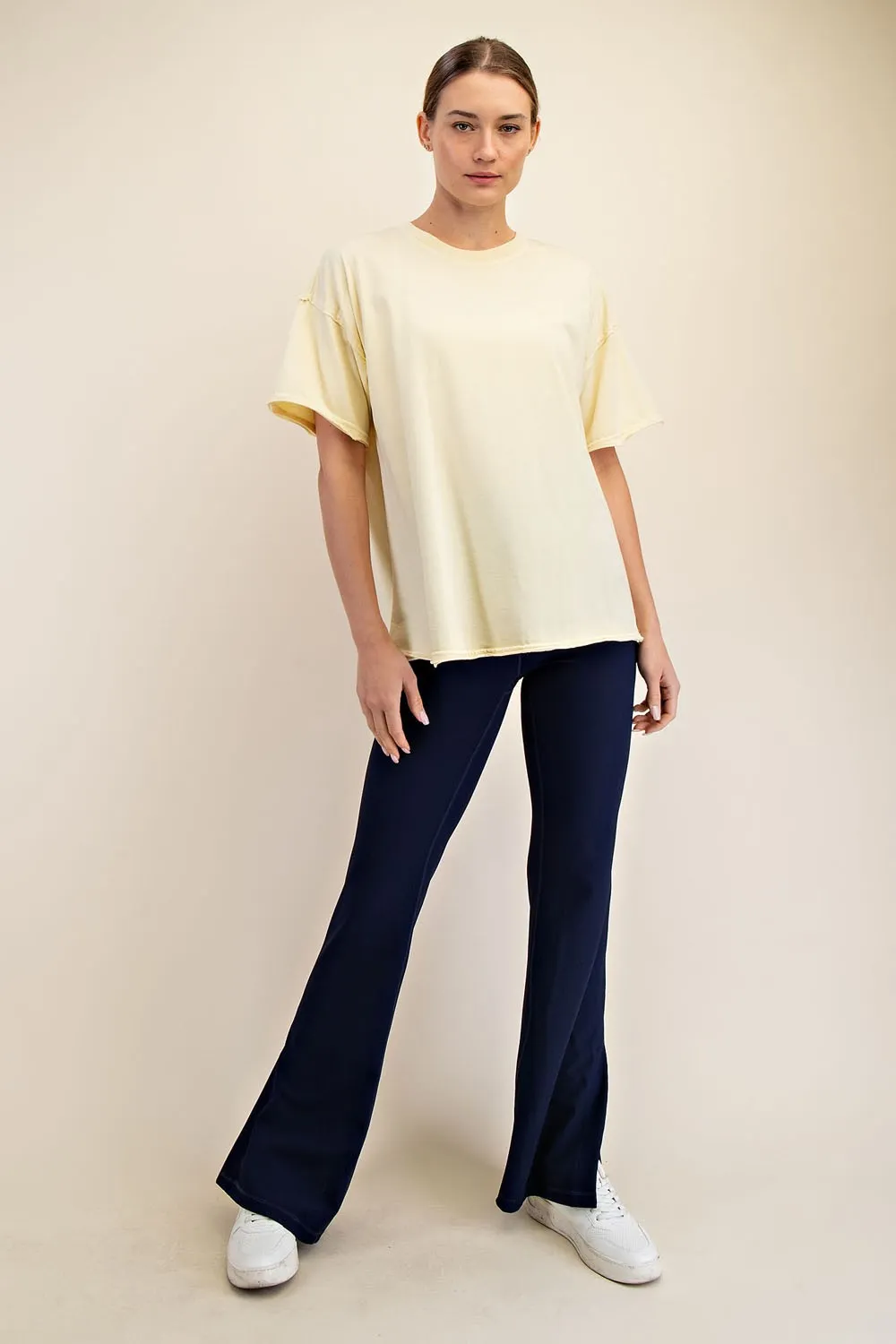 Yellow Boxy Raw Edge Short Sleeve Tee sold by Pinkblush product image thumbnail 4