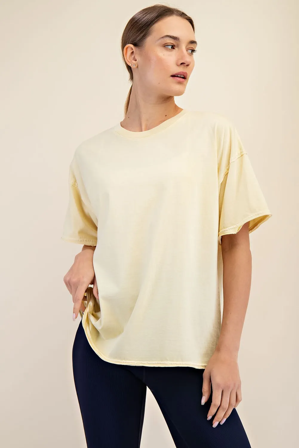 Yellow Boxy Raw Edge Short Sleeve Tee sold by Pinkblush product image thumbnail 5