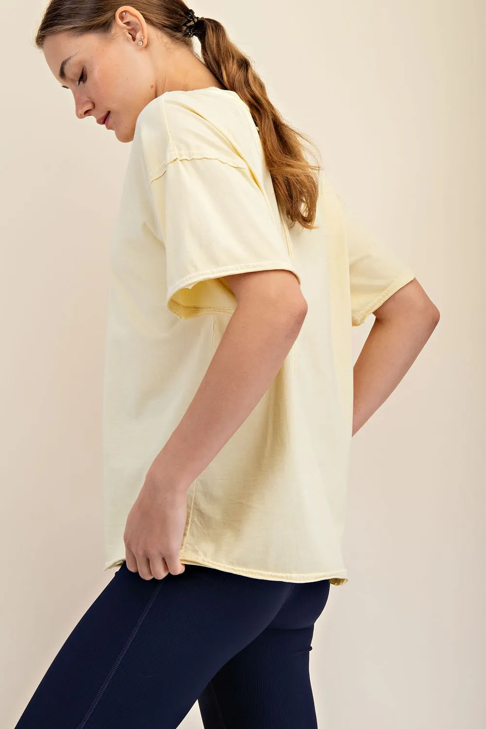 Yellow Boxy Raw Edge Short Sleeve Tee sold by Pinkblush product image thumbnail 2