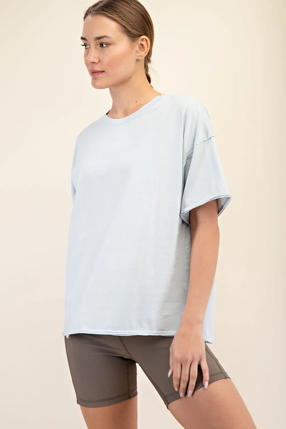 Light Blue Boxy Raw Edge Short Sleeve Tee sold by Pinkblush product image thumbnail 2