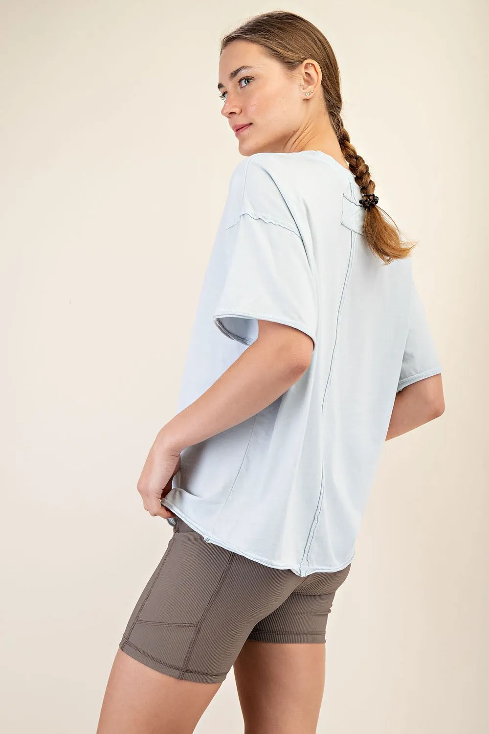 Light Blue Boxy Raw Edge Short Sleeve Tee sold by Pinkblush product image thumbnail 3