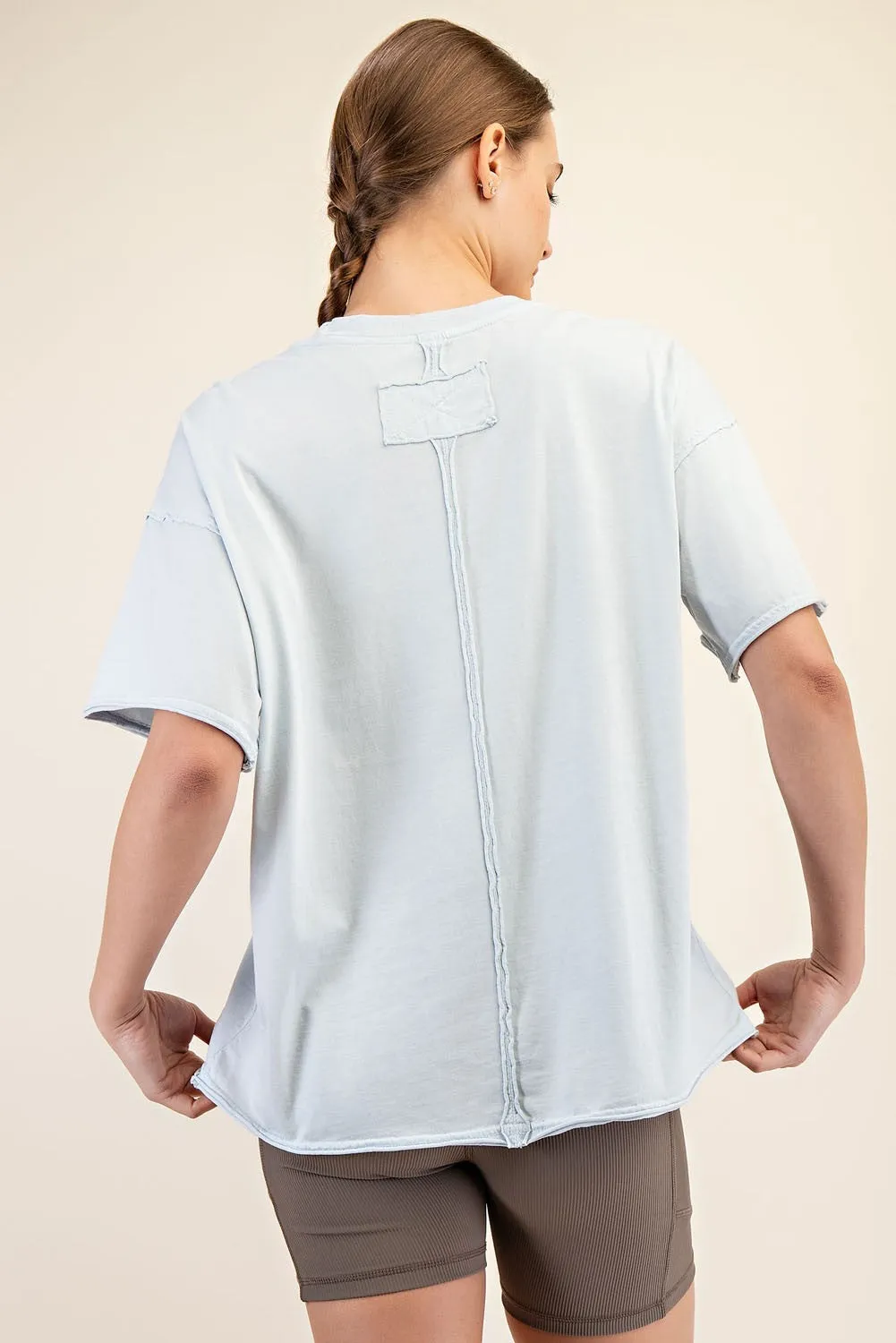 Light Blue Boxy Raw Edge Short Sleeve Tee sold by Pinkblush product image thumbnail 4
