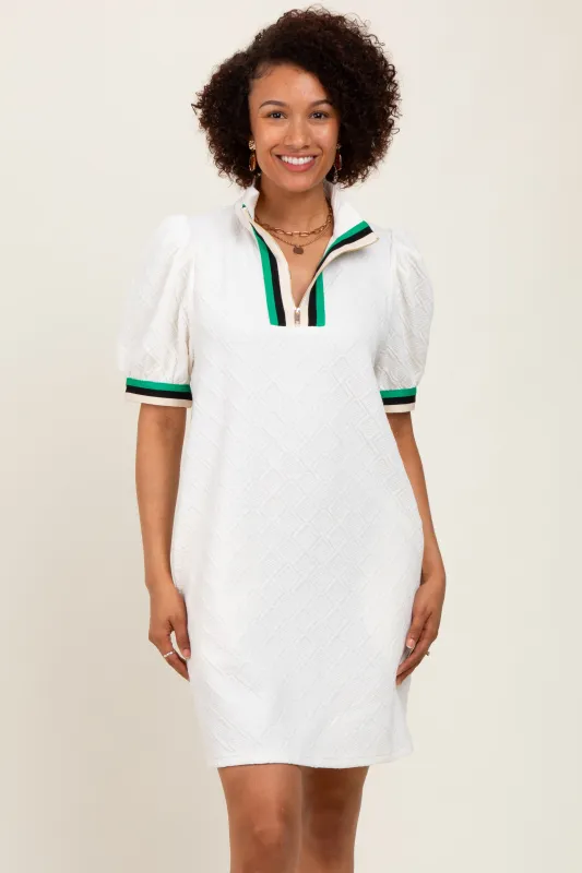 Ivory Jacquard Zipper Collar Mini Dress sold by Pinkblush