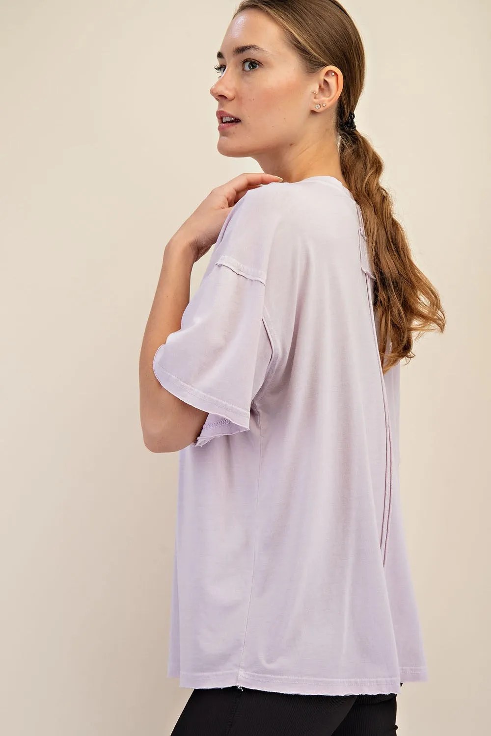 Lavender Boxy Raw Edge Short Sleeve Tee sold by Pinkblush product image thumbnail 2