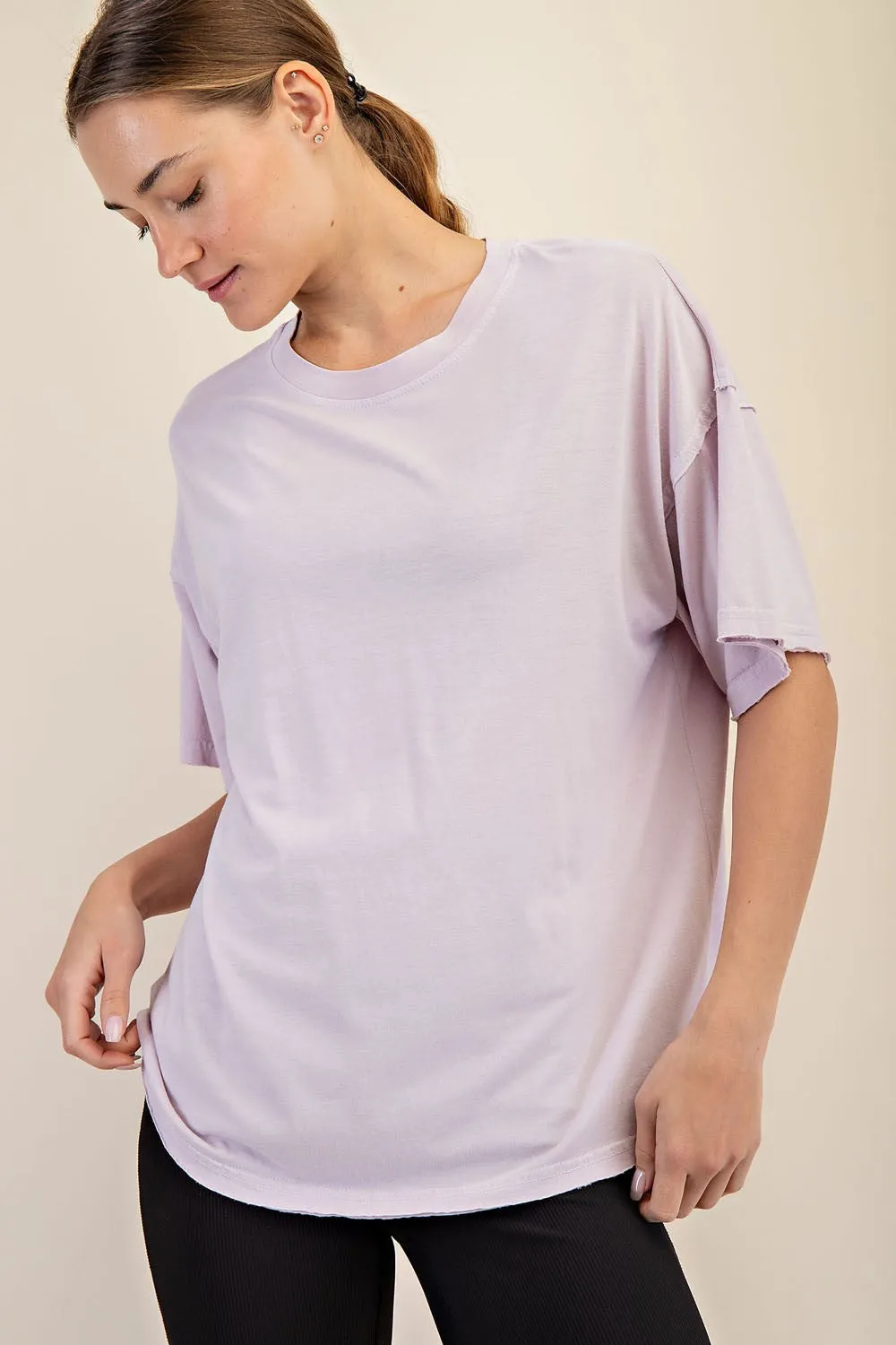 Lavender Boxy Raw Edge Short Sleeve Tee sold by Pinkblush