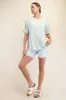 Mint Boxy Raw Edge Short Sleeve Tee sold by Pinkblush