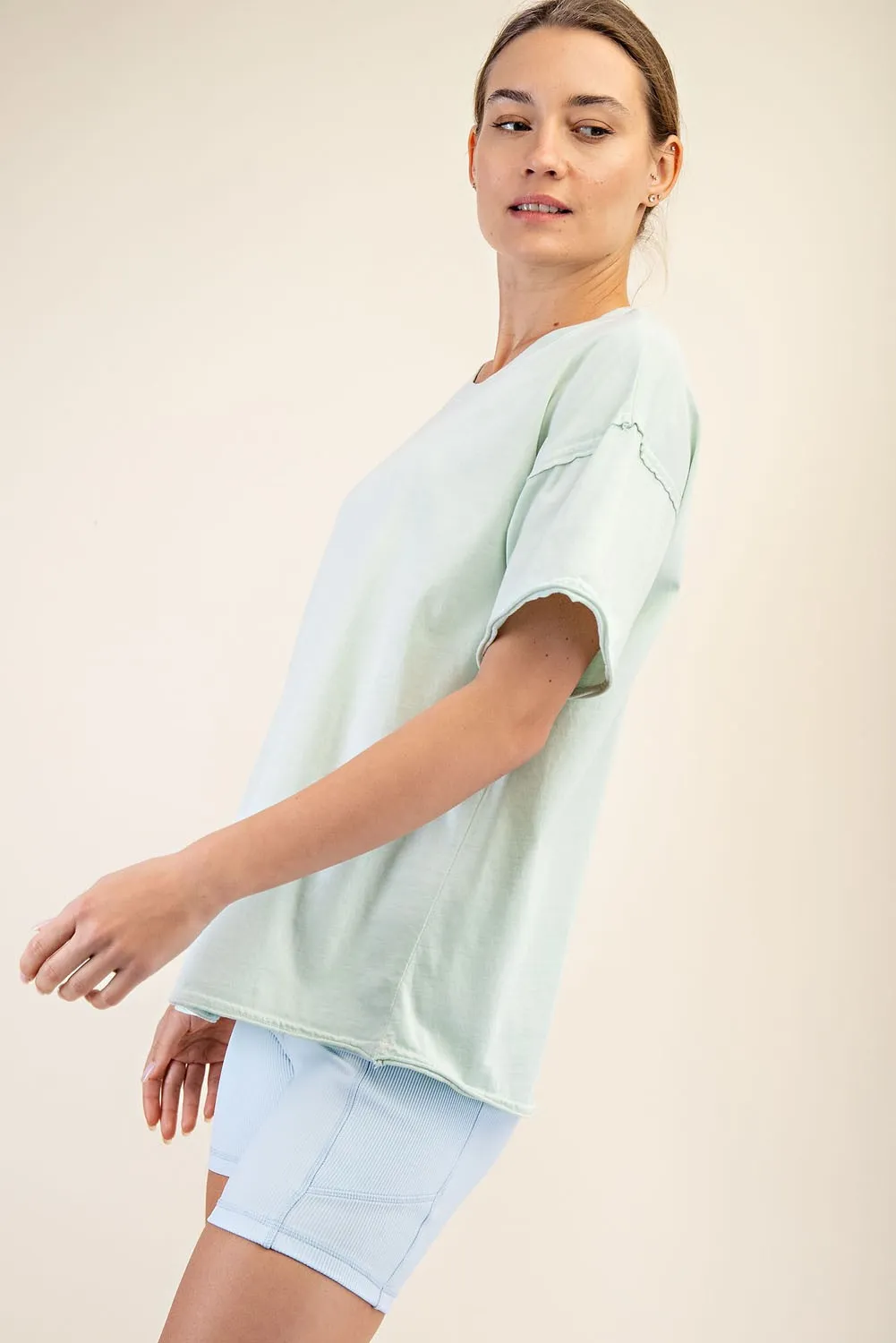 Mint Boxy Raw Edge Short Sleeve Tee sold by Pinkblush product image thumbnail 2