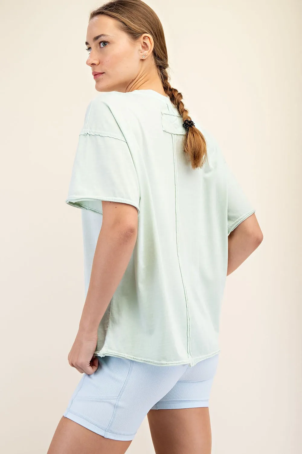 Mint Boxy Raw Edge Short Sleeve Tee sold by Pinkblush product image thumbnail 3