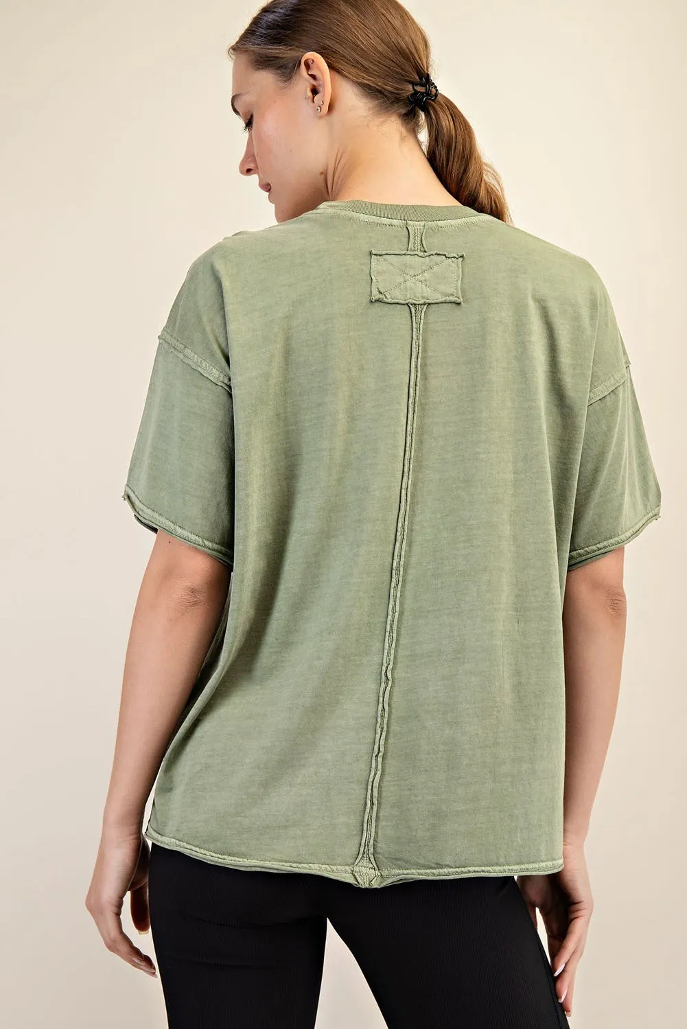 Olive Boxy Raw Edge Short Sleeve Tee sold by Pinkblush product image thumbnail 3