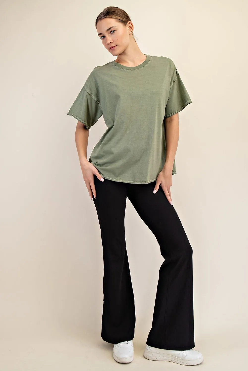Olive Boxy Raw Edge Short Sleeve Tee sold by Pinkblush product image thumbnail 4
