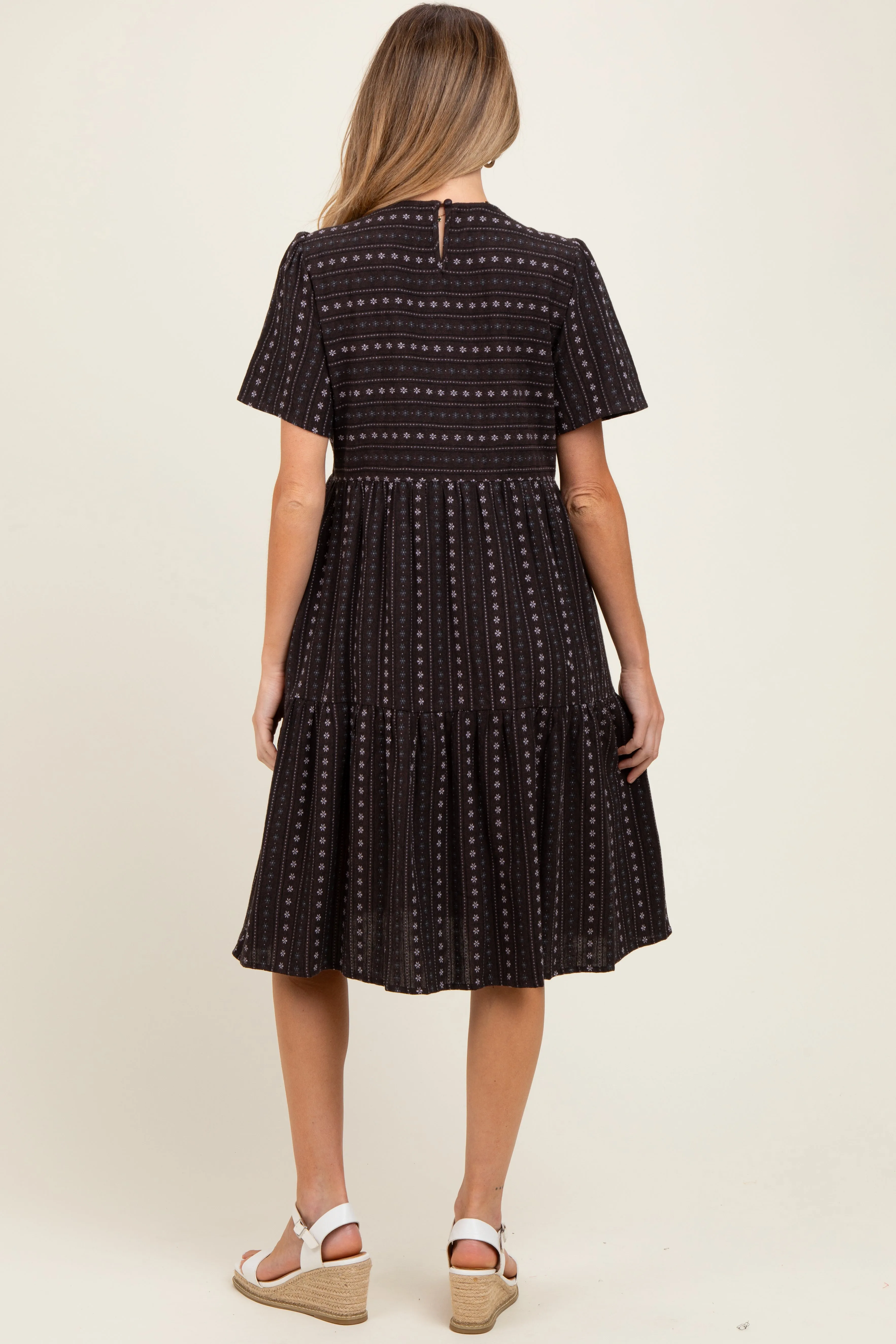 Black Floral Striped Tiered Short Sleeve Maternity Dress sold by Pinkblush product image thumbnail 3