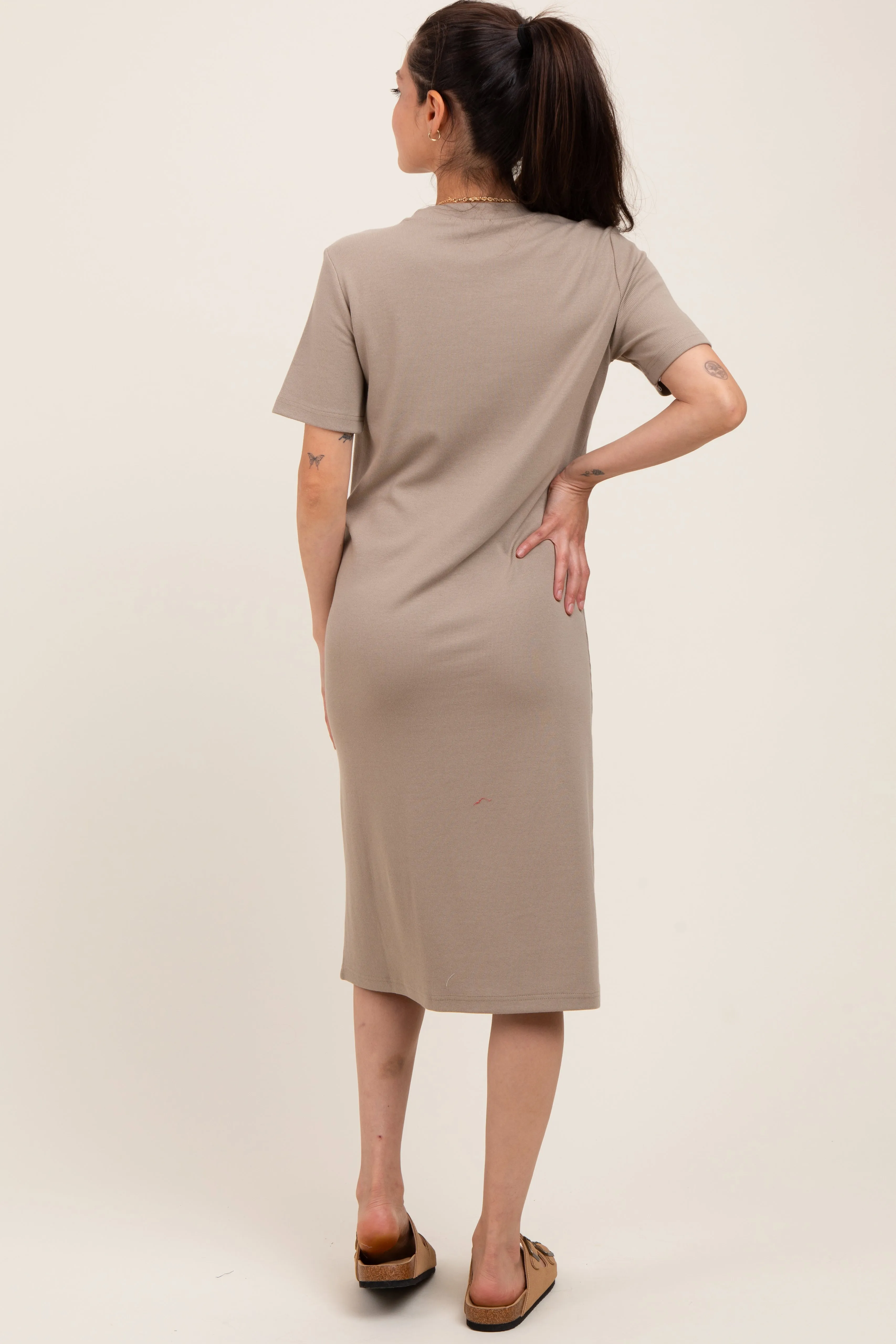 Taupe Soft Knit Short Sleeve Maternity Dress sold by Pinkblush product image thumbnail 3