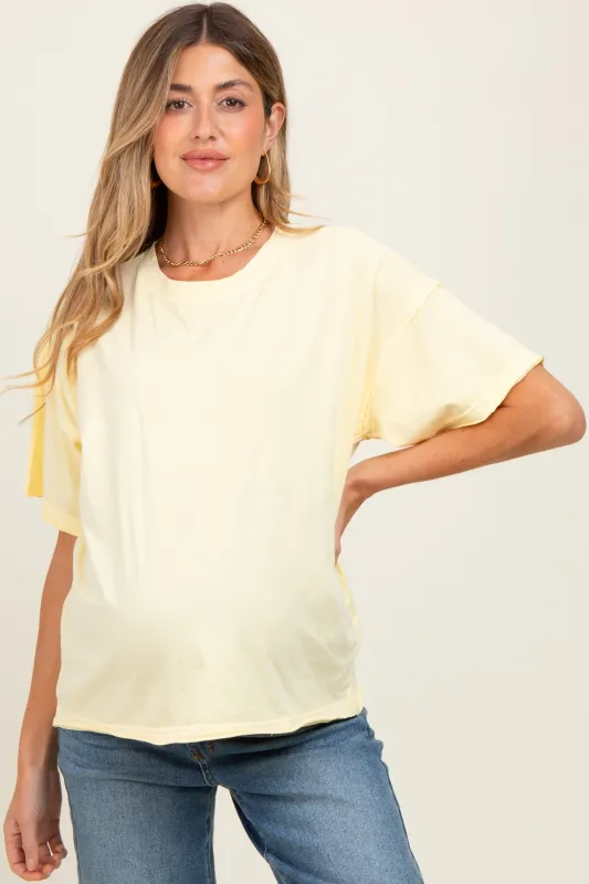 Yellow Boxy Raw Edge Maternity Short Sleeve Tee sold by Pinkblush