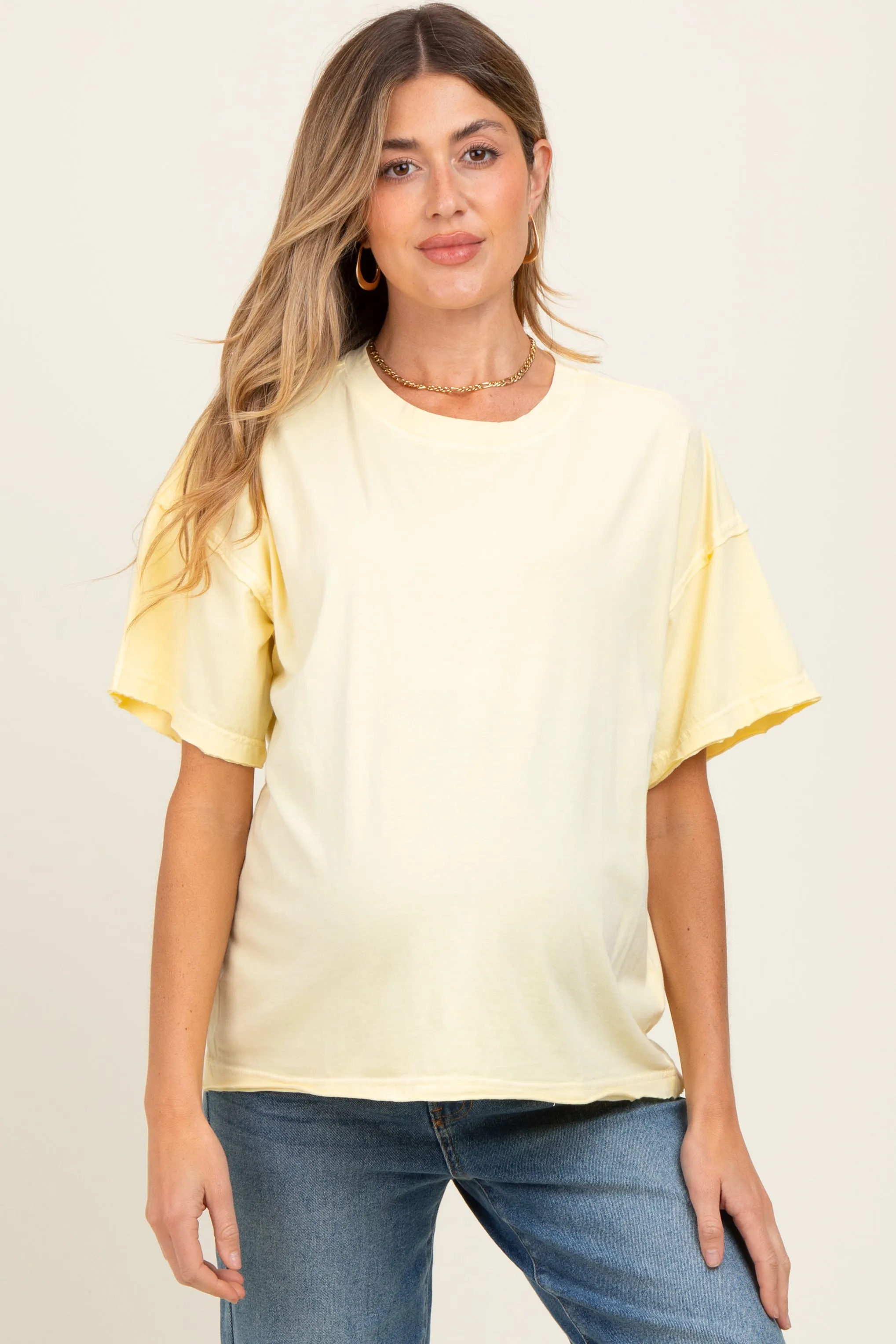 Yellow Boxy Raw Edge Maternity Short Sleeve Tee sold by Pinkblush product image thumbnail 2