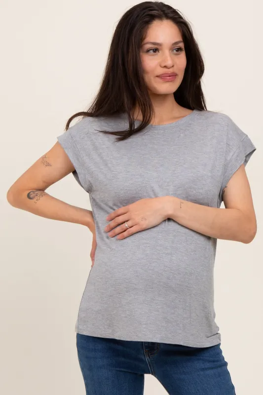 Heather Grey Crew Neck Maternity Muscle Tee sold by Pinkblush