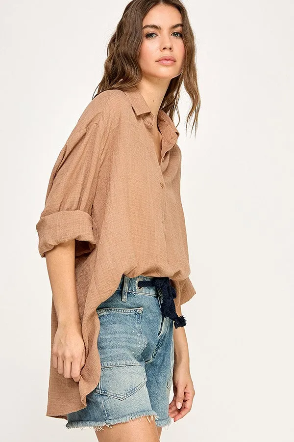 Mocha Oversized Button Down Shirt sold by Pinkblush product image thumbnail 3