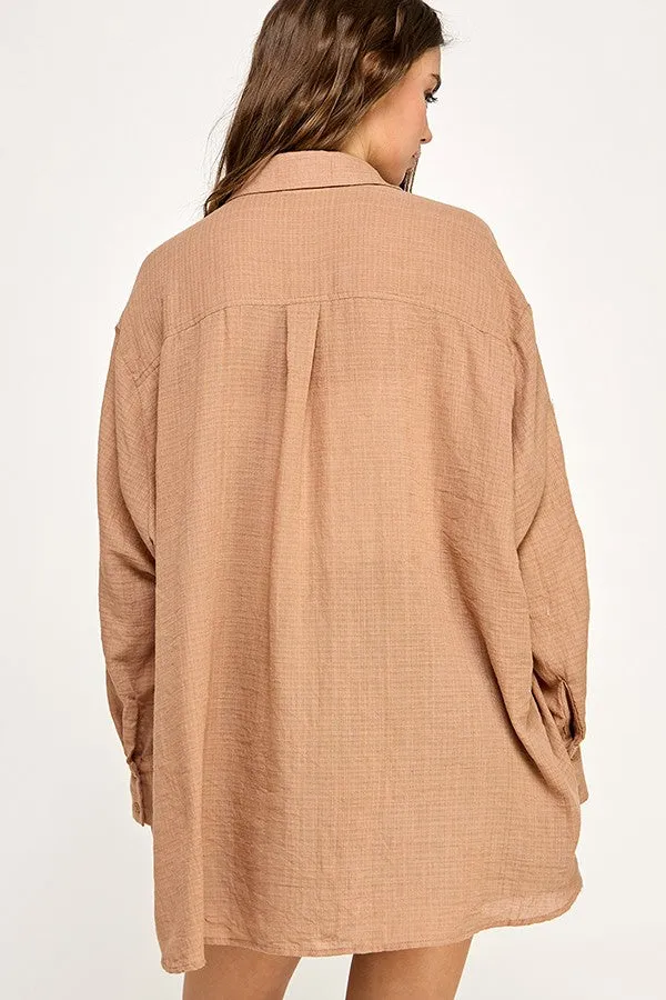 Mocha Oversized Button Down Shirt sold by Pinkblush product image thumbnail 4
