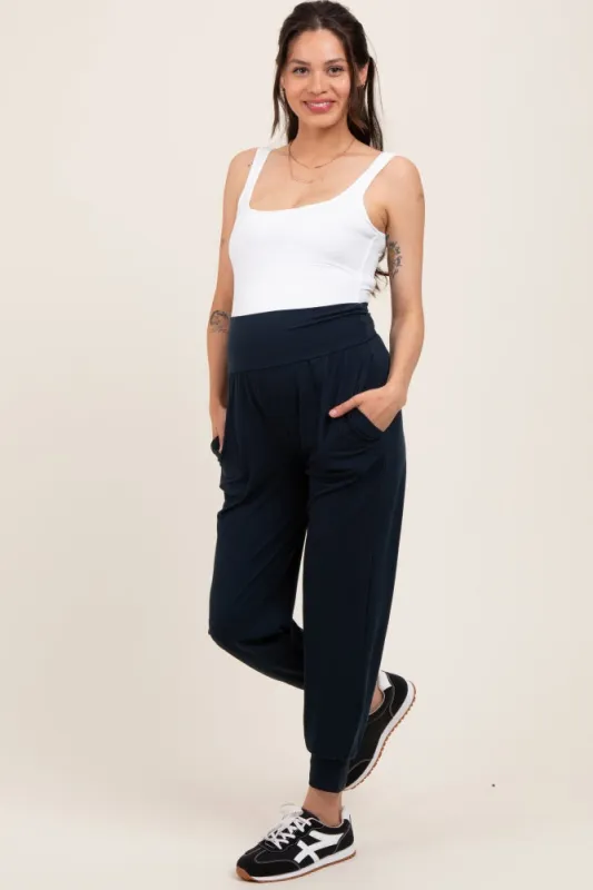 Navy Maternity Joggers sold by Pinkblush
