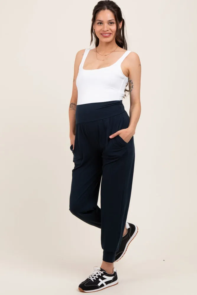 Navy Maternity Joggers sold by Pinkblush
