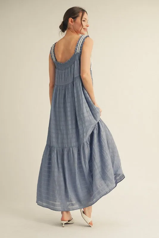 Blue Bow Tie Accent Tiered Maxi Dress sold by Pinkblush product image thumbnail 4
